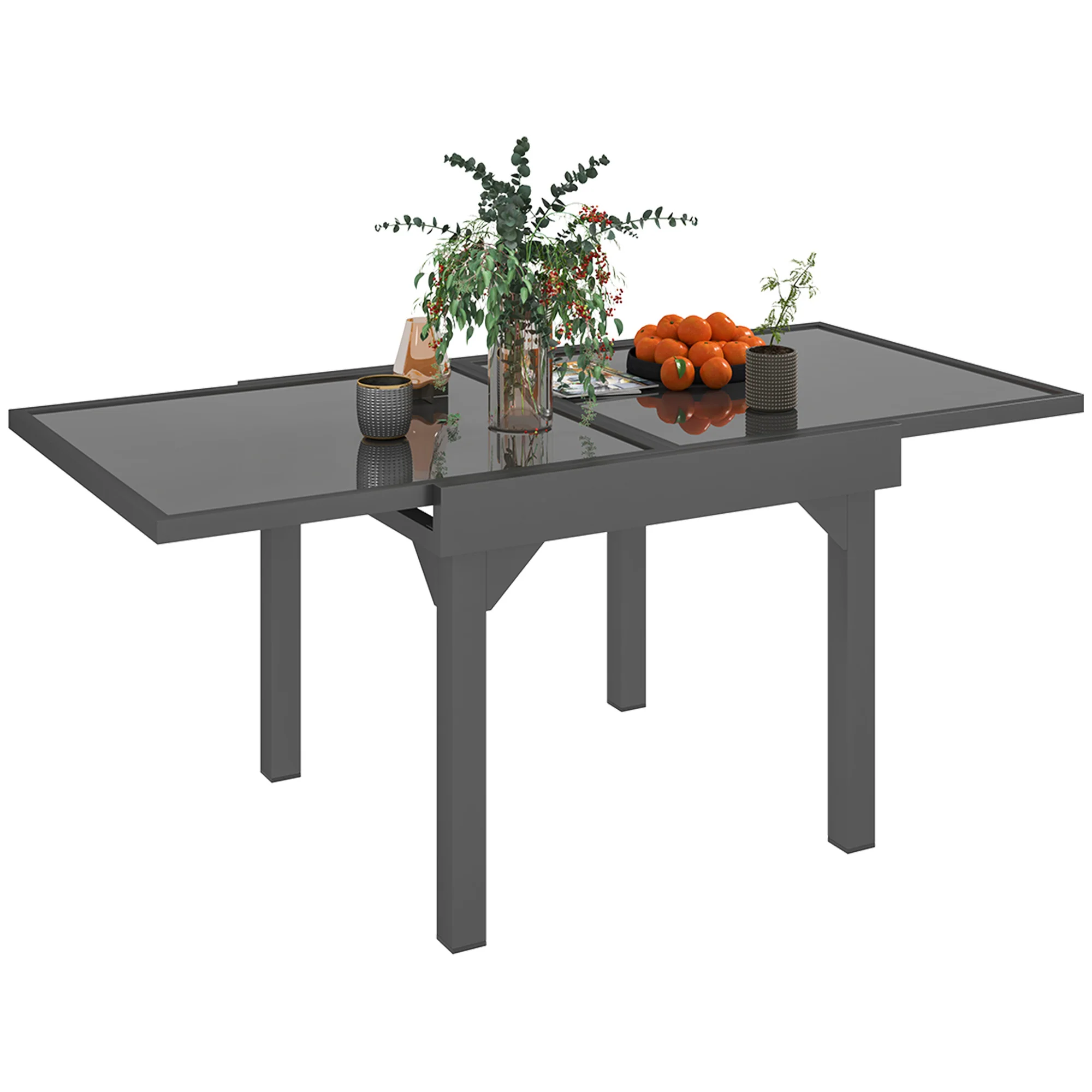 35"-71"  Extendable Aluminium Outdoor Dining Table w/ Tempered Glass Top for 4-6 Person, Grey