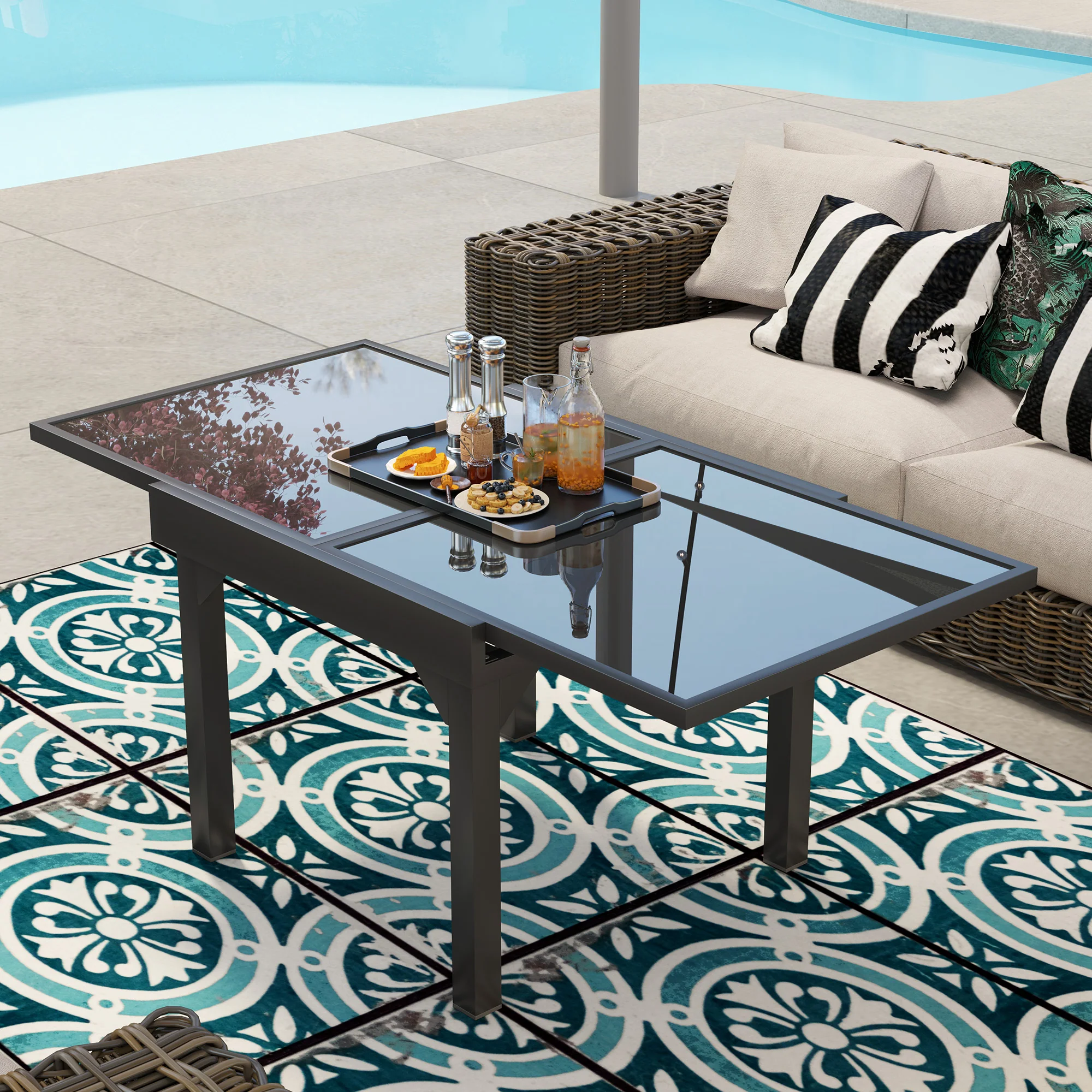 35"-71"  Extendable Aluminium Outdoor Dining Table w/ Tempered Glass Top for 4-6 Person, Grey - Image 10