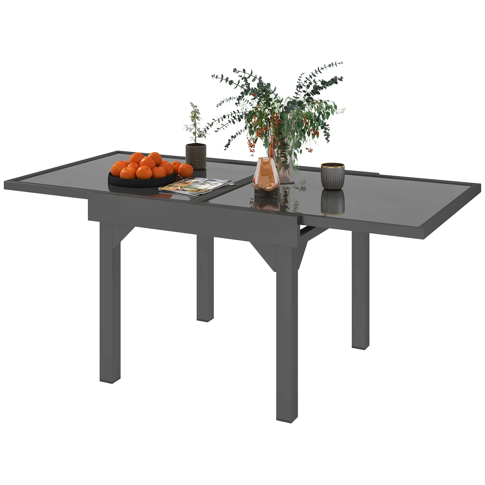 35"-71"  Extendable Aluminium Outdoor Dining Table w/ Tempered Glass Top for 4-6 Person, Grey - Image 2