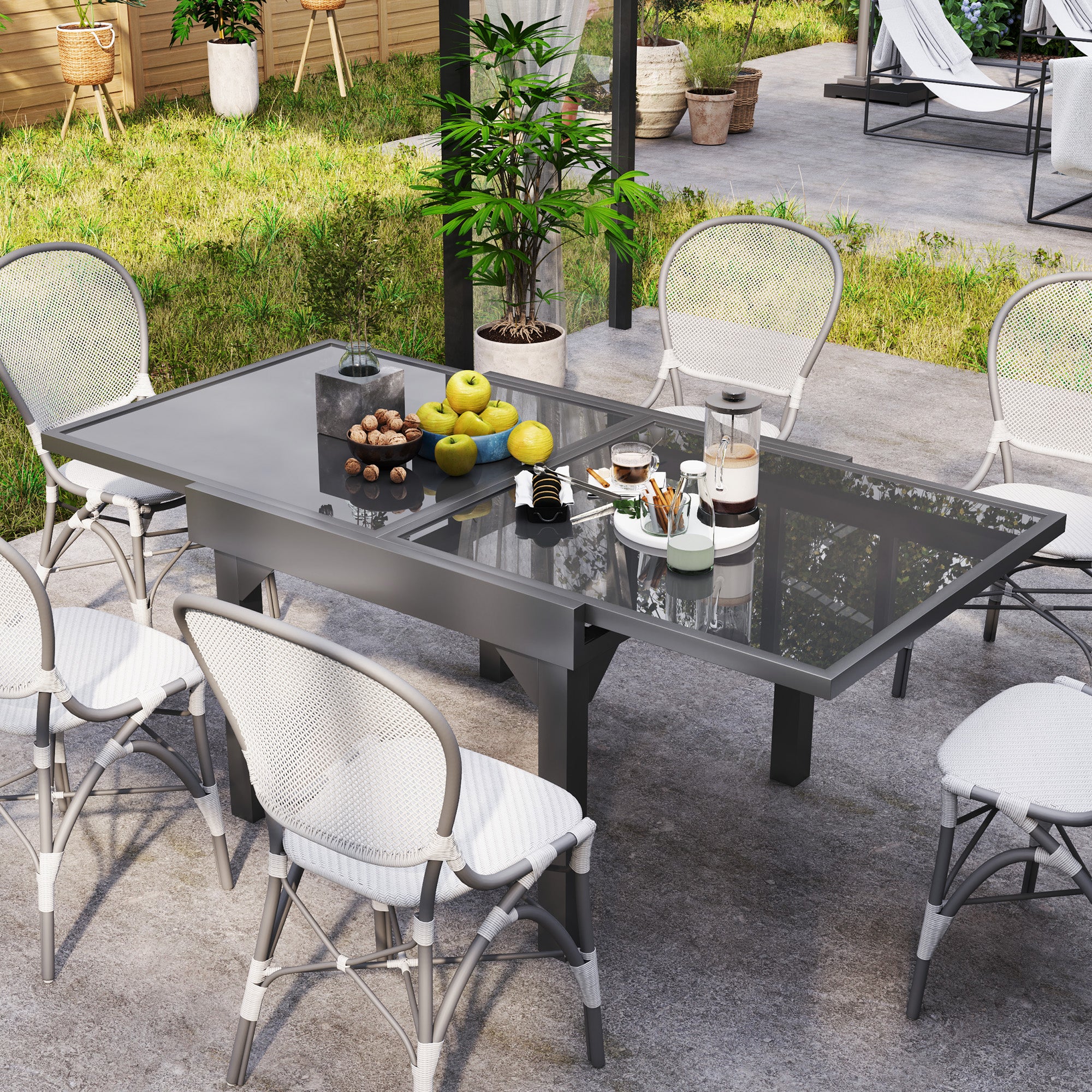 35"-71"  Extendable Aluminium Outdoor Dining Table w/ Tempered Glass Top for 4-6 Person, Grey - Image 3