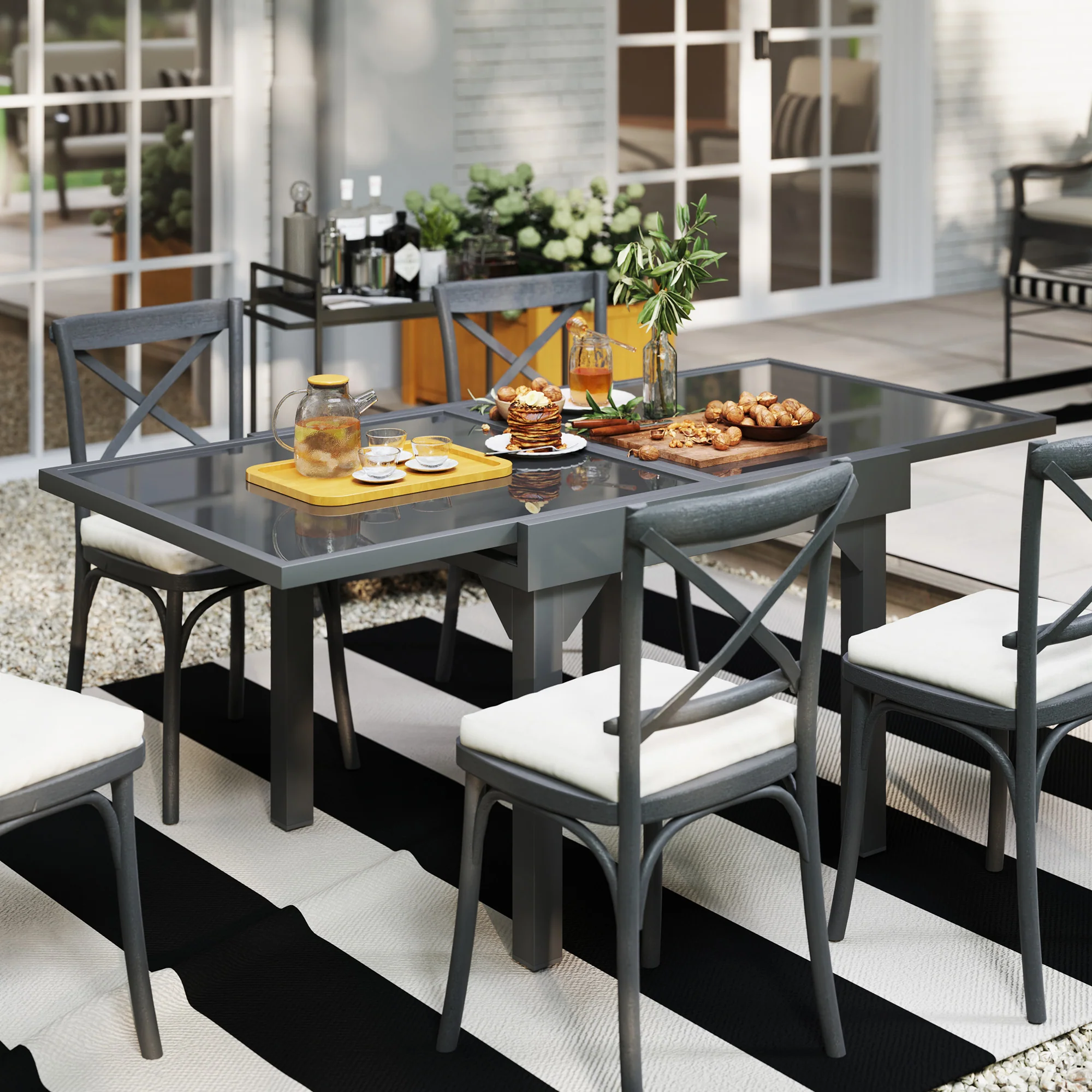 35"-71"  Extendable Aluminium Outdoor Dining Table w/ Tempered Glass Top for 4-6 Person, Grey - Image 4