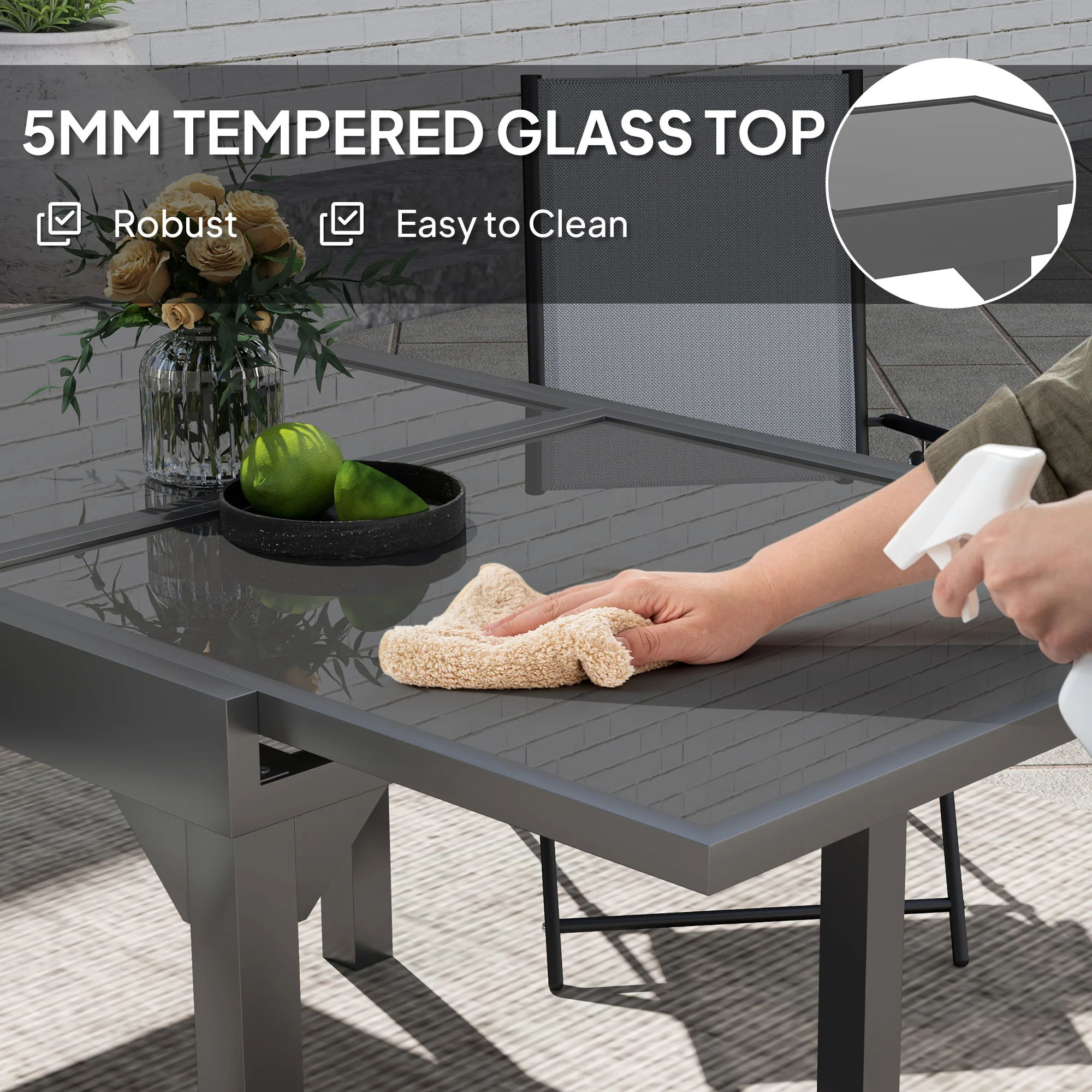 35"-71"  Extendable Aluminium Outdoor Dining Table w/ Tempered Glass Top for 4-6 Person, Grey - Image 7