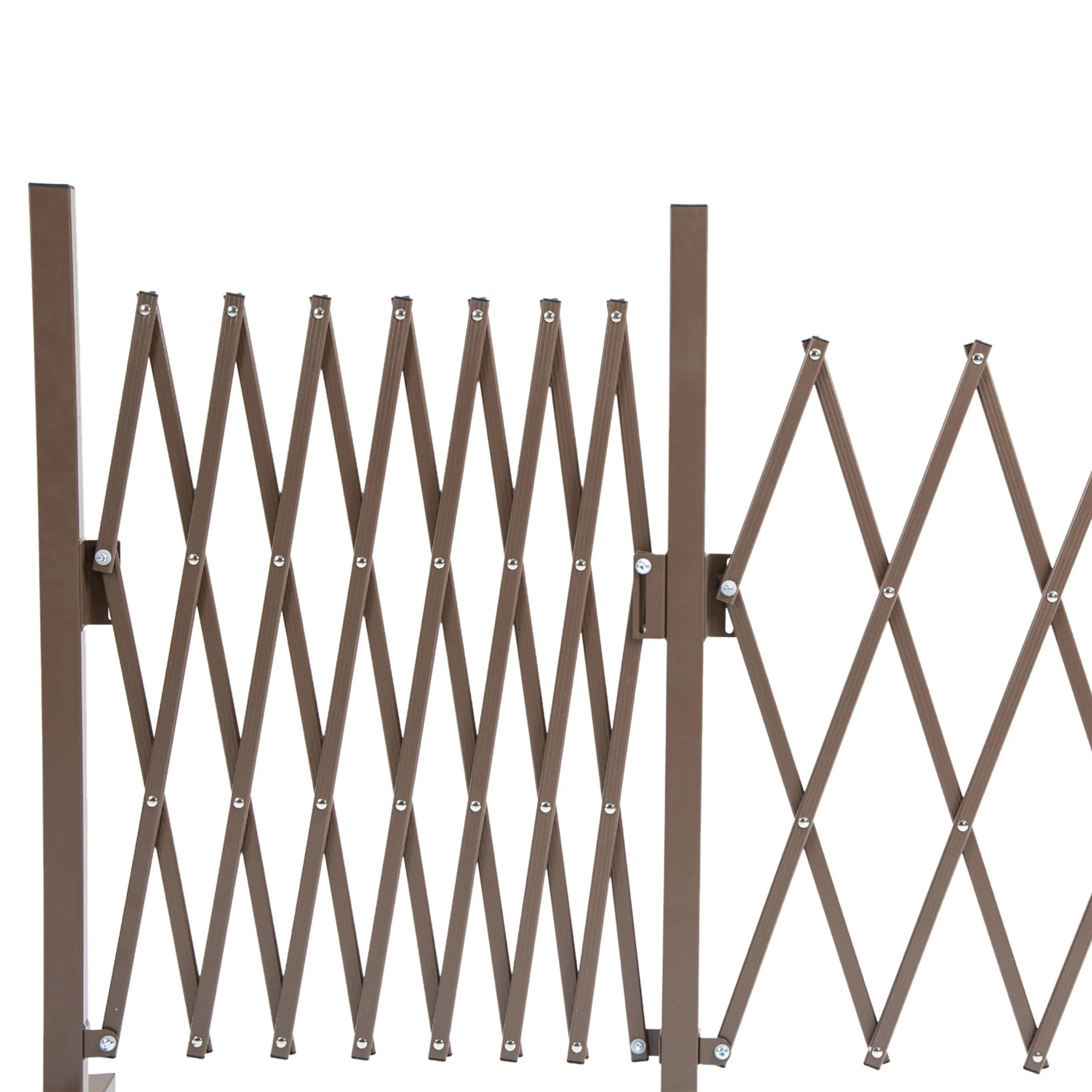 52-405cm Expanding Fence Panel with Scissor Grid & Wheel for Patio Pet Safety, Dark Brown - Image 9