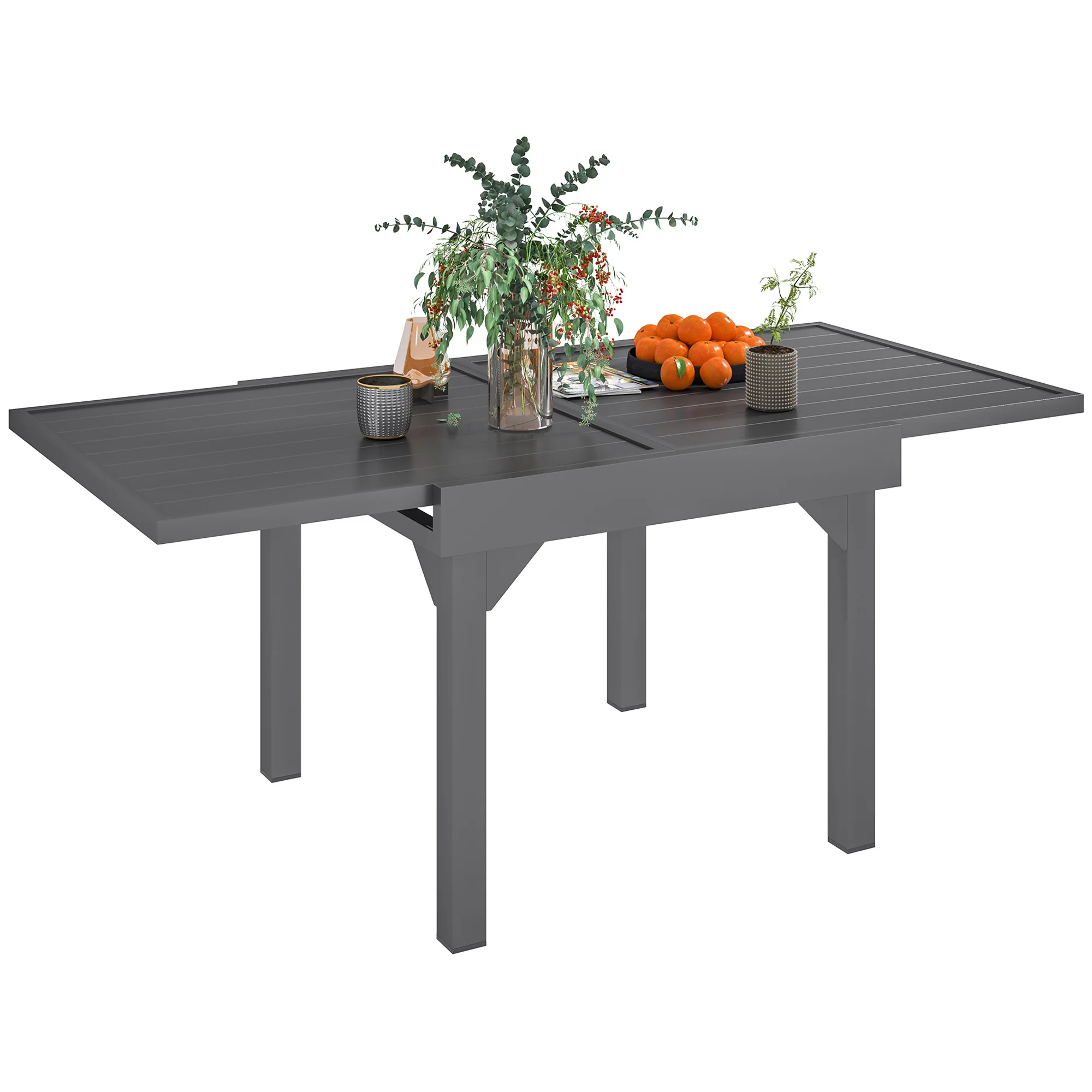 35"-71"  Extendable Aluminium Outdoor Dining Table w/ Slatted Top for 4-6 Person, Grey