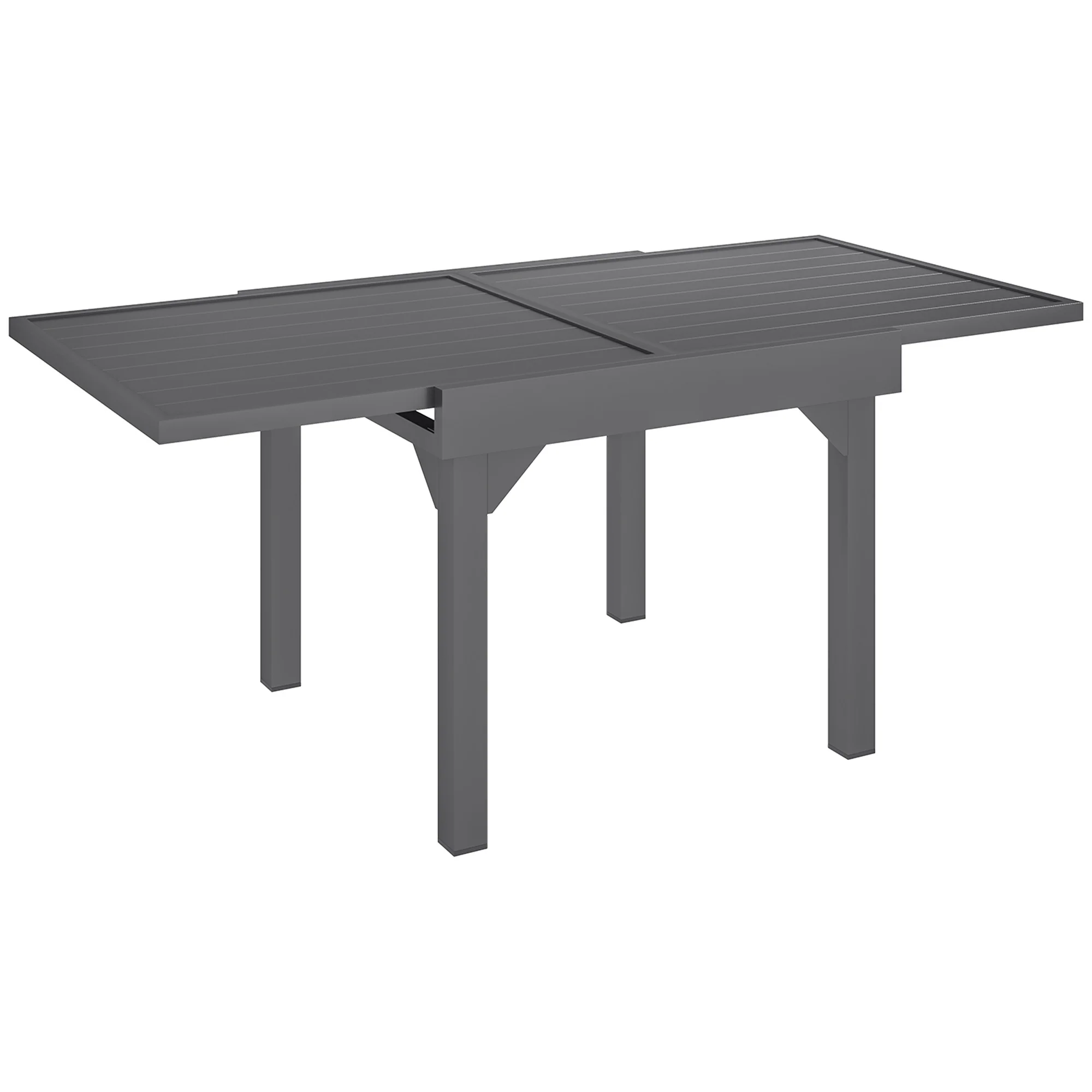 35"-71"  Extendable Aluminium Outdoor Dining Table w/ Slatted Top for 4-6 Person, Grey - Image 12