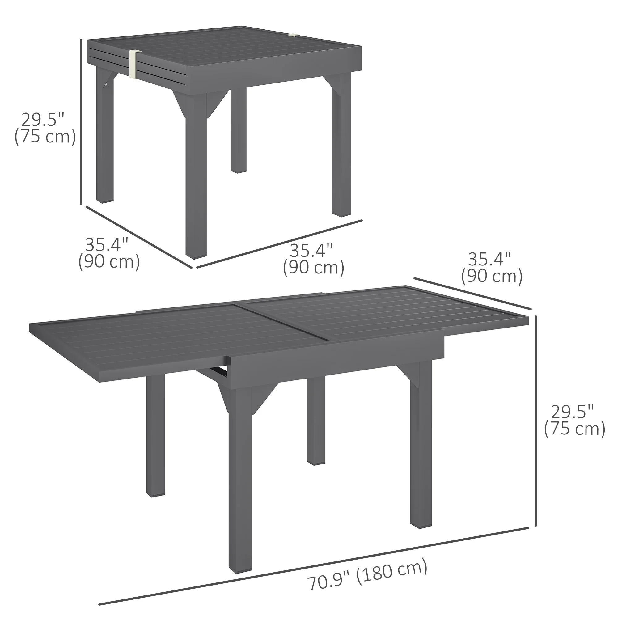 35"-71"  Extendable Aluminium Outdoor Dining Table w/ Slatted Top for 4-6 Person, Grey - Image 5