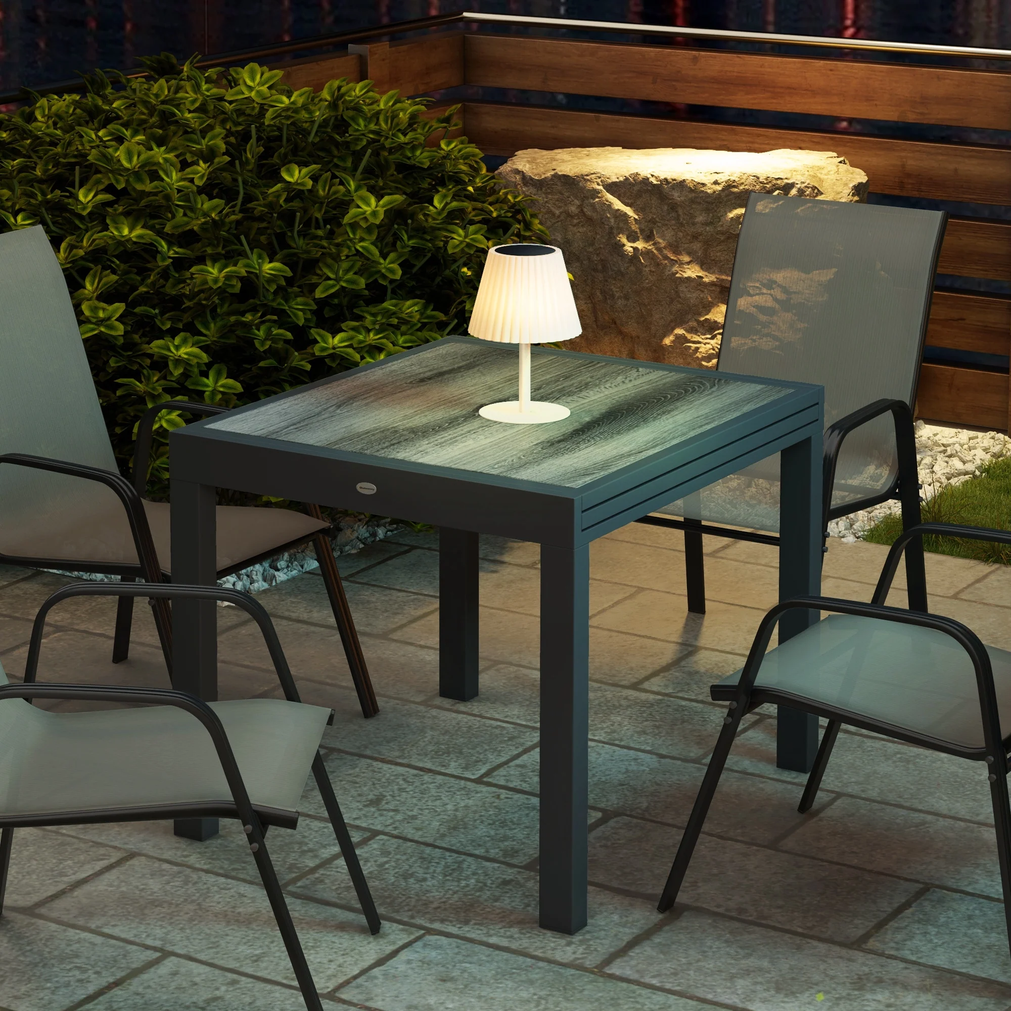 Rectangular Patio Outdoor Extendable Dining Table w/ Aluminum Frame for Backyard, Grey - Image 11