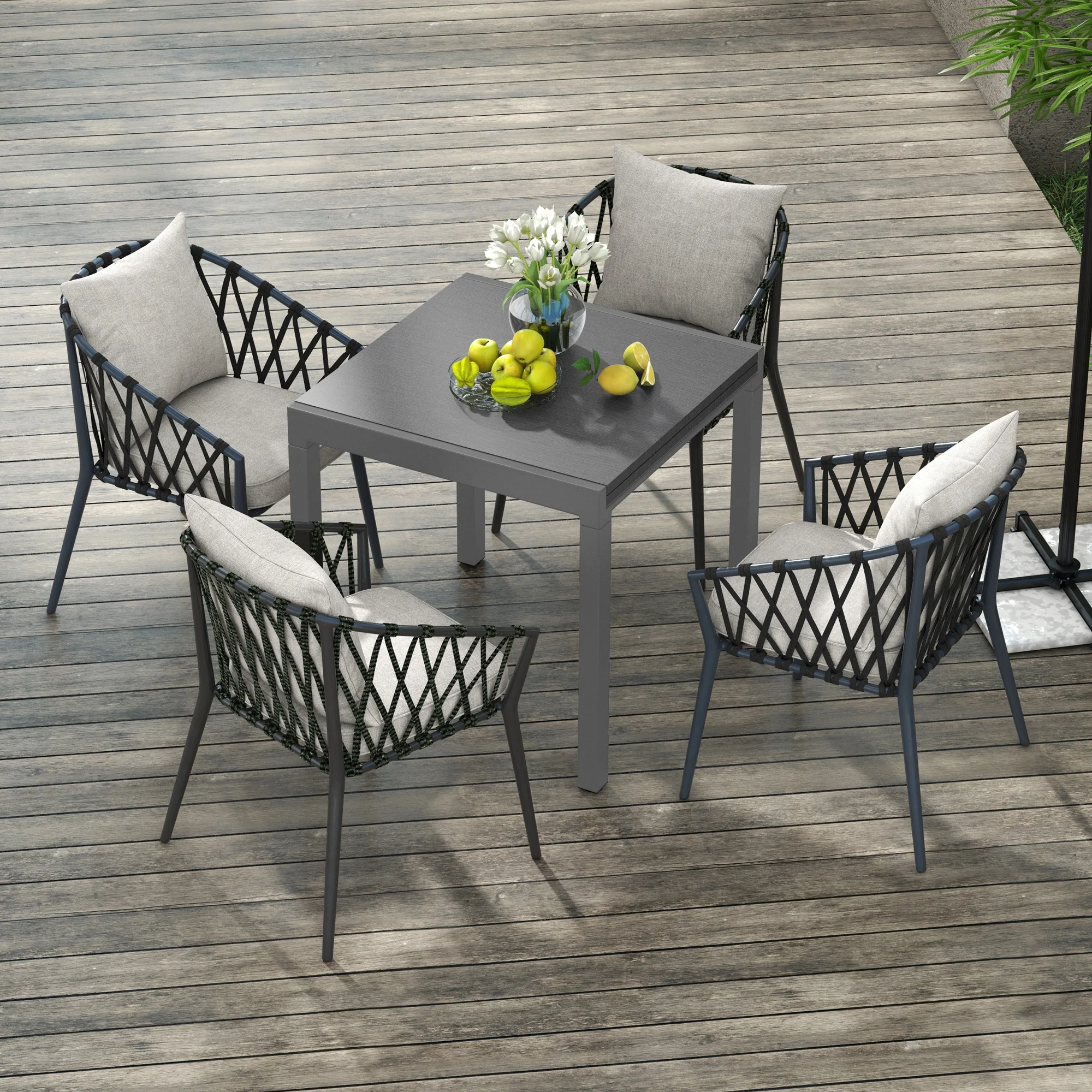 31.5"-63" Extendable Outdoor Dining Table for 4-6 with Aluminium Frame, Dark Grey - Image 3