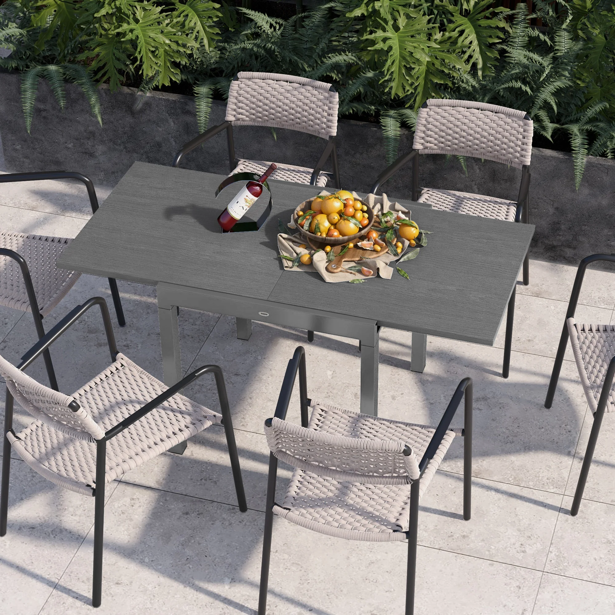 31.5"-63" Extendable Outdoor Dining Table for 4-6 with Aluminium Frame, Dark Grey - Image 4