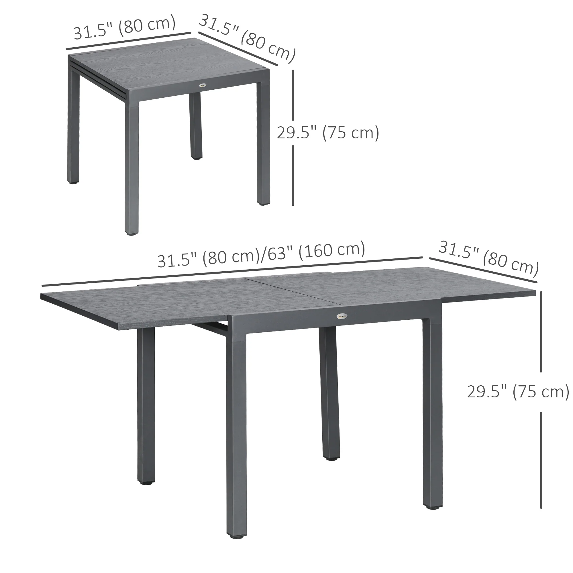 31.5"-63" Extendable Outdoor Dining Table for 4-6 with Aluminium Frame, Dark Grey - Image 5