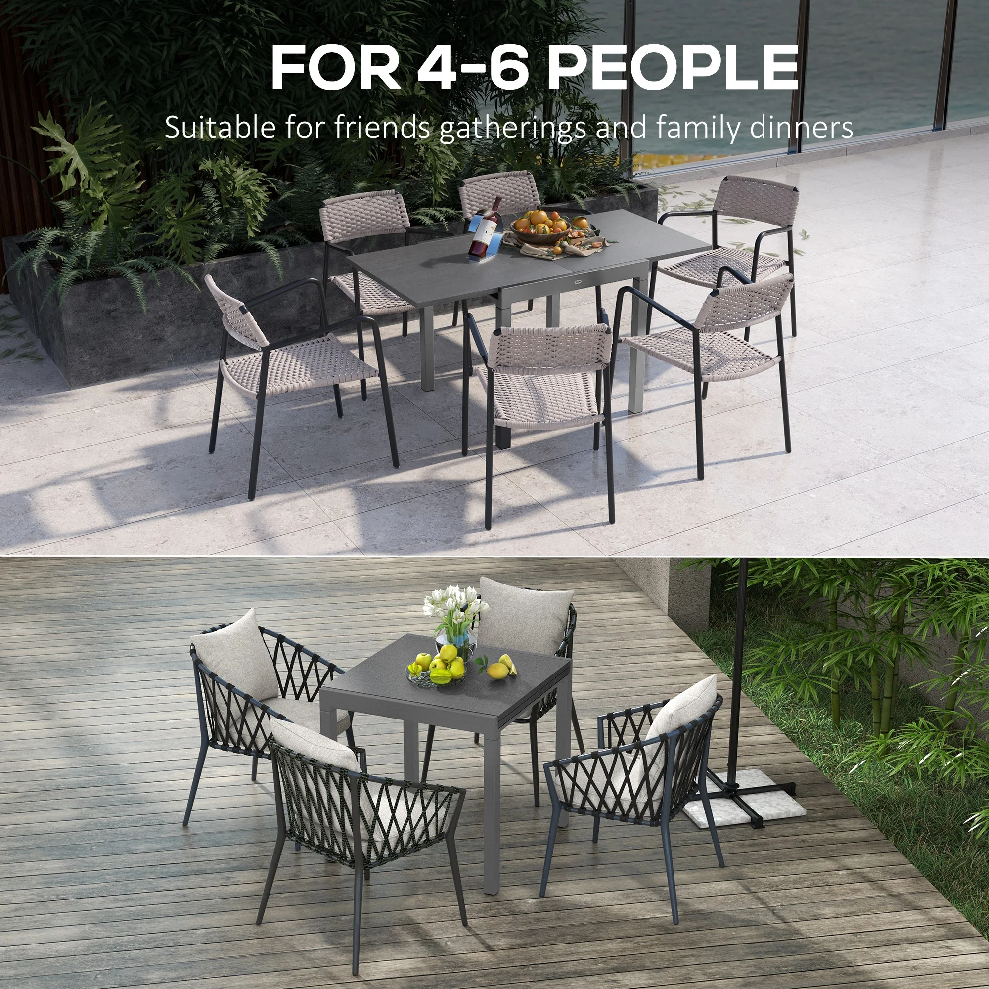 31.5"-63" Extendable Outdoor Dining Table for 4-6 with Aluminium Frame, Dark Grey - Image 6