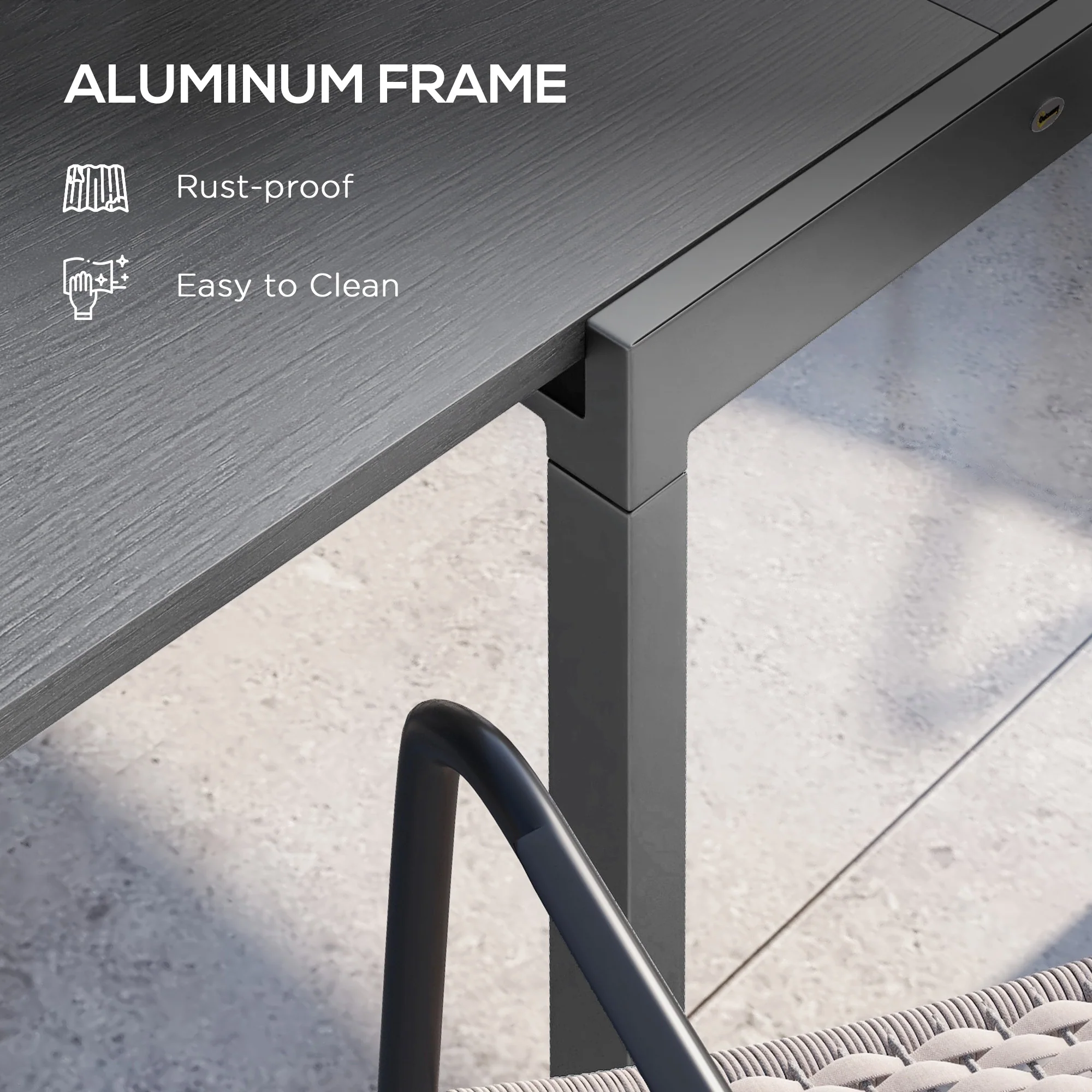 31.5"-63" Extendable Outdoor Dining Table for 4-6 with Aluminium Frame, Dark Grey - Image 7