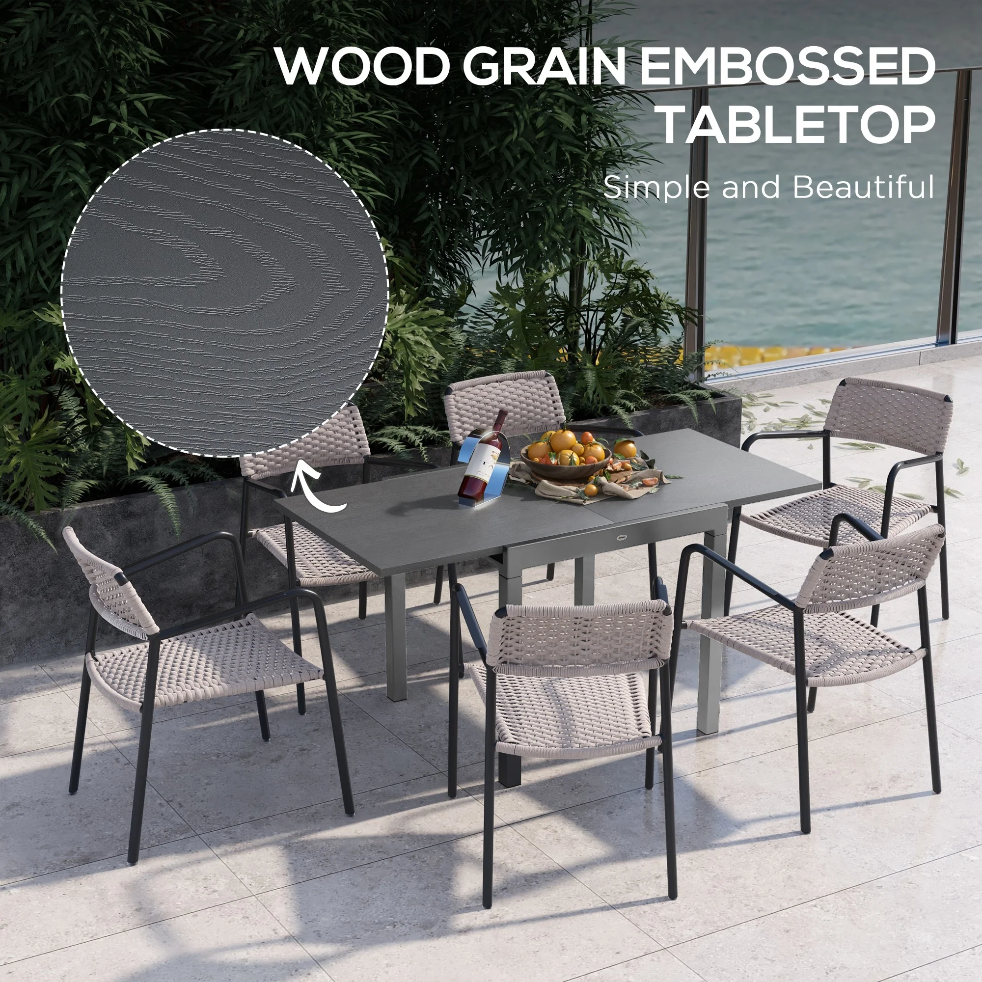 31.5"-63" Extendable Outdoor Dining Table for 4-6 with Aluminium Frame, Dark Grey - Image 8
