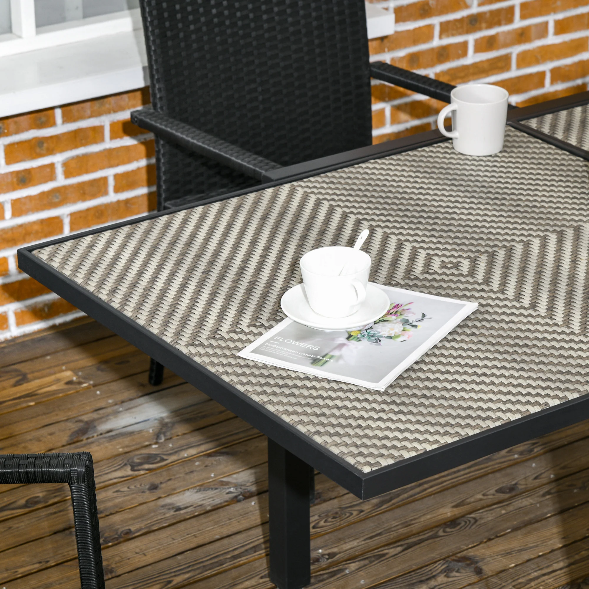 35.4"/70.9" x 35.4" Extendable Aluminum Frame Patio WickerTable for 4-8 People, Brown - Image 10