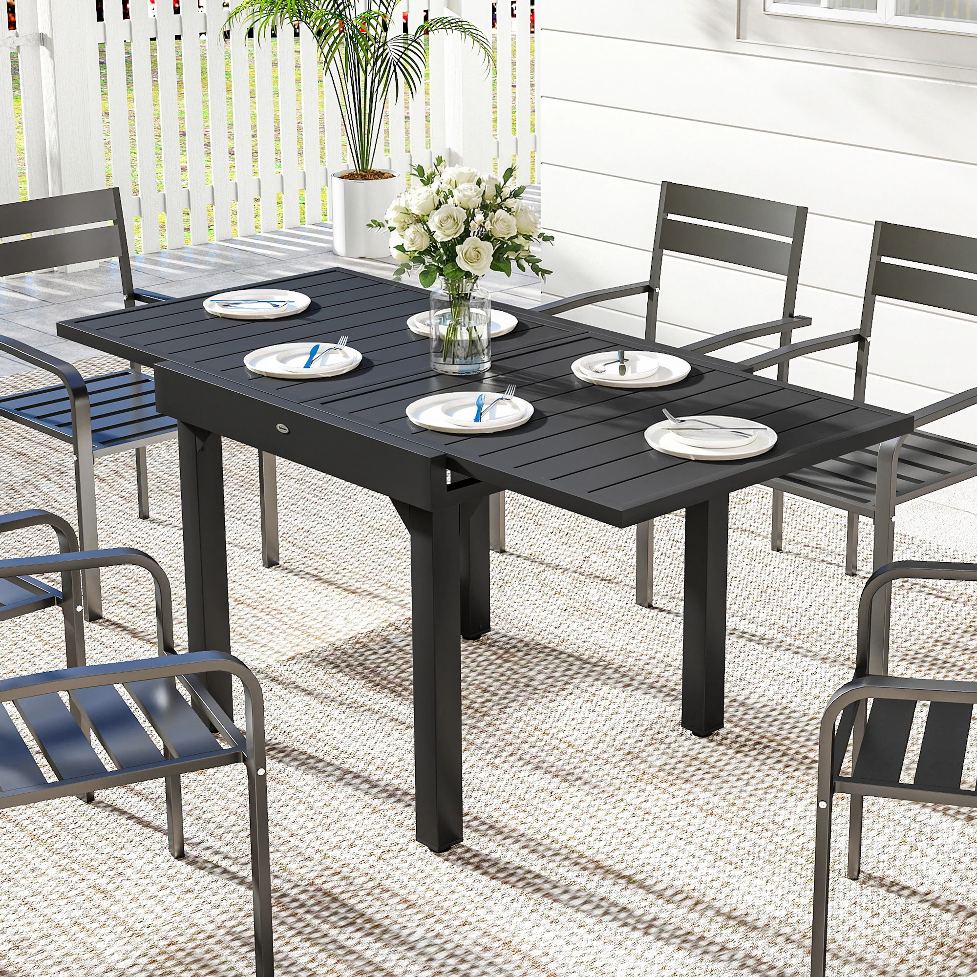 80-160 cm Extendable Aluminium Garden Table for 4-6 People, Black - Image 4