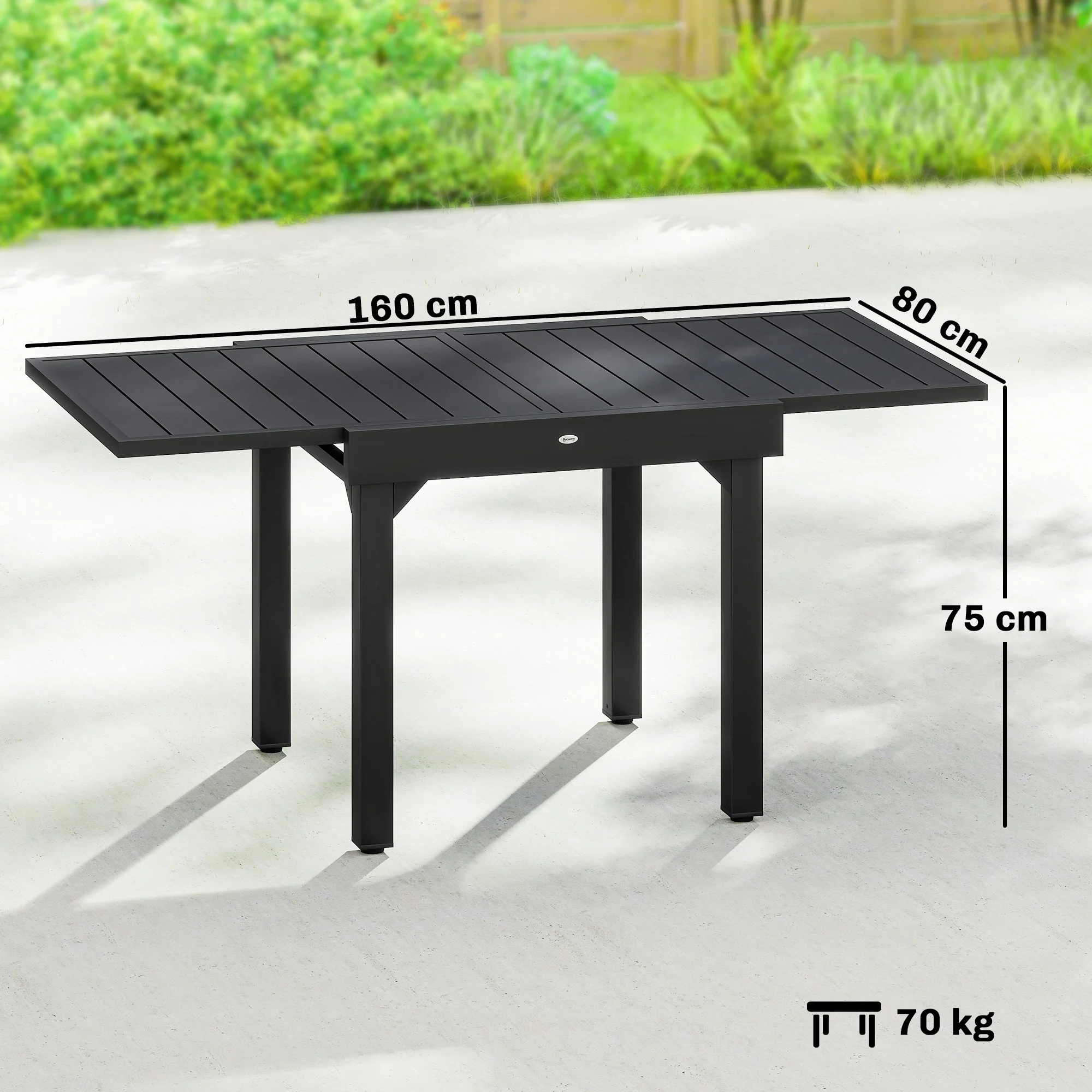 80-160 cm Extendable Aluminium Garden Table for 4-6 People, Black - Image 5