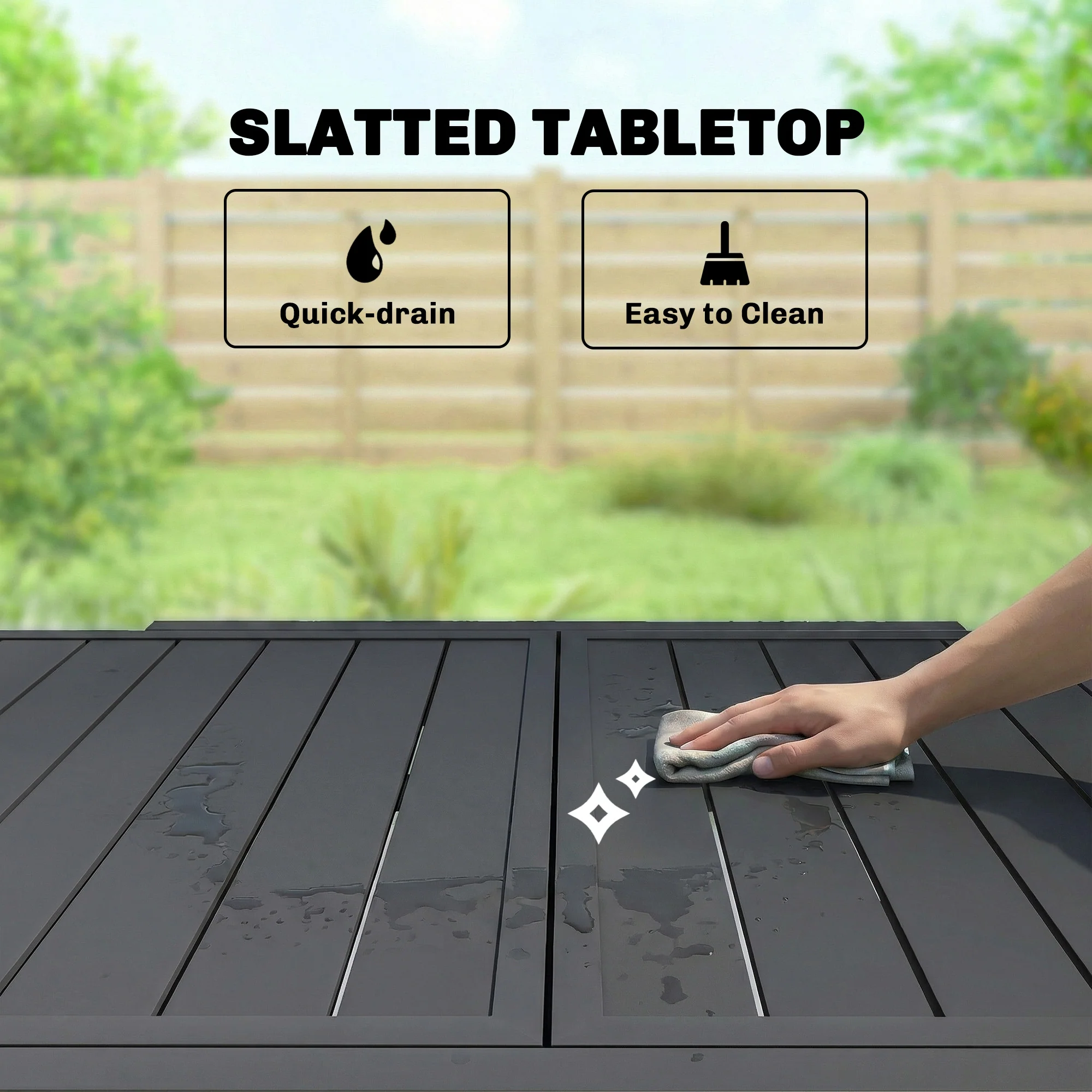 80-160 cm Extendable Aluminium Garden Table for 4-6 People, Black - Image 7