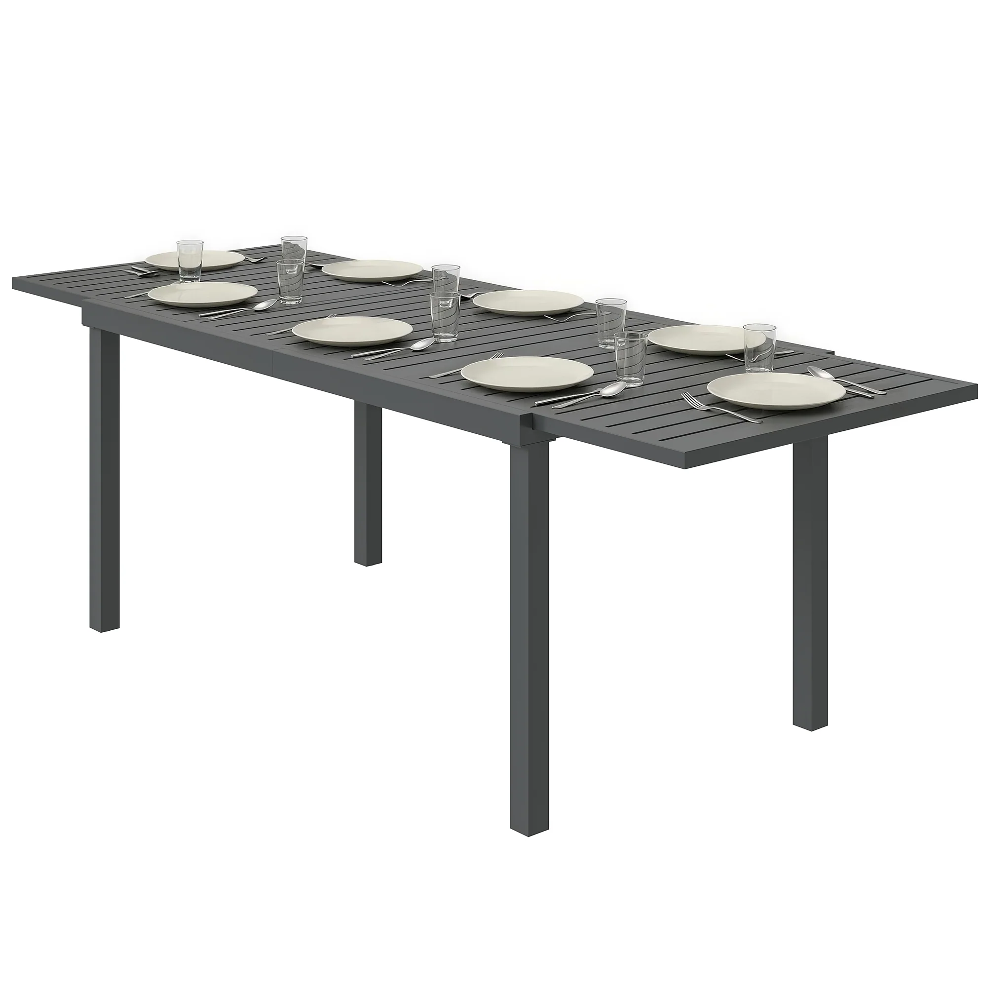150/225 x 85 x 75 cm Extending Garden Table for 6-8, Dark Grey - Image 2