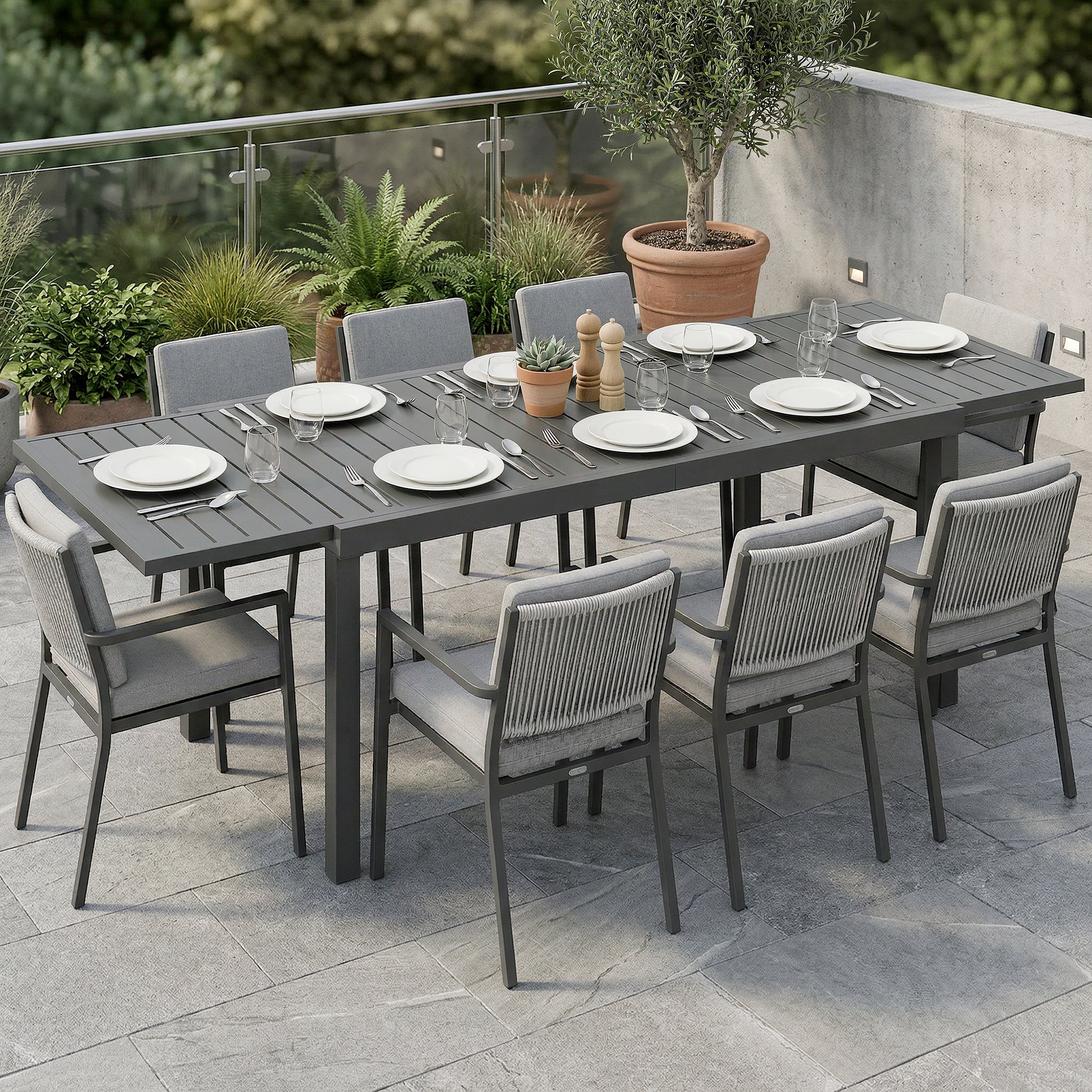 150/225 x 85 x 75 cm Extending Garden Table for 6-8, Dark Grey - Image 3
