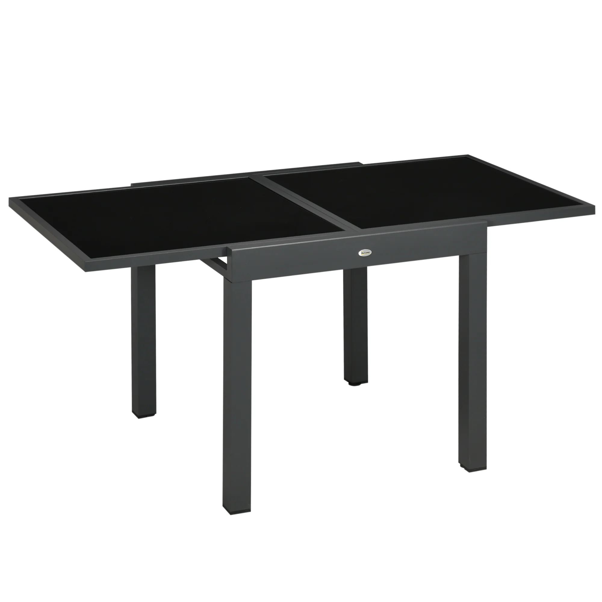 Extending Garden Table w/ Aluminium Frame & Tempered Glass Tabletop, 80/160 x 80 x 75 cm, Black