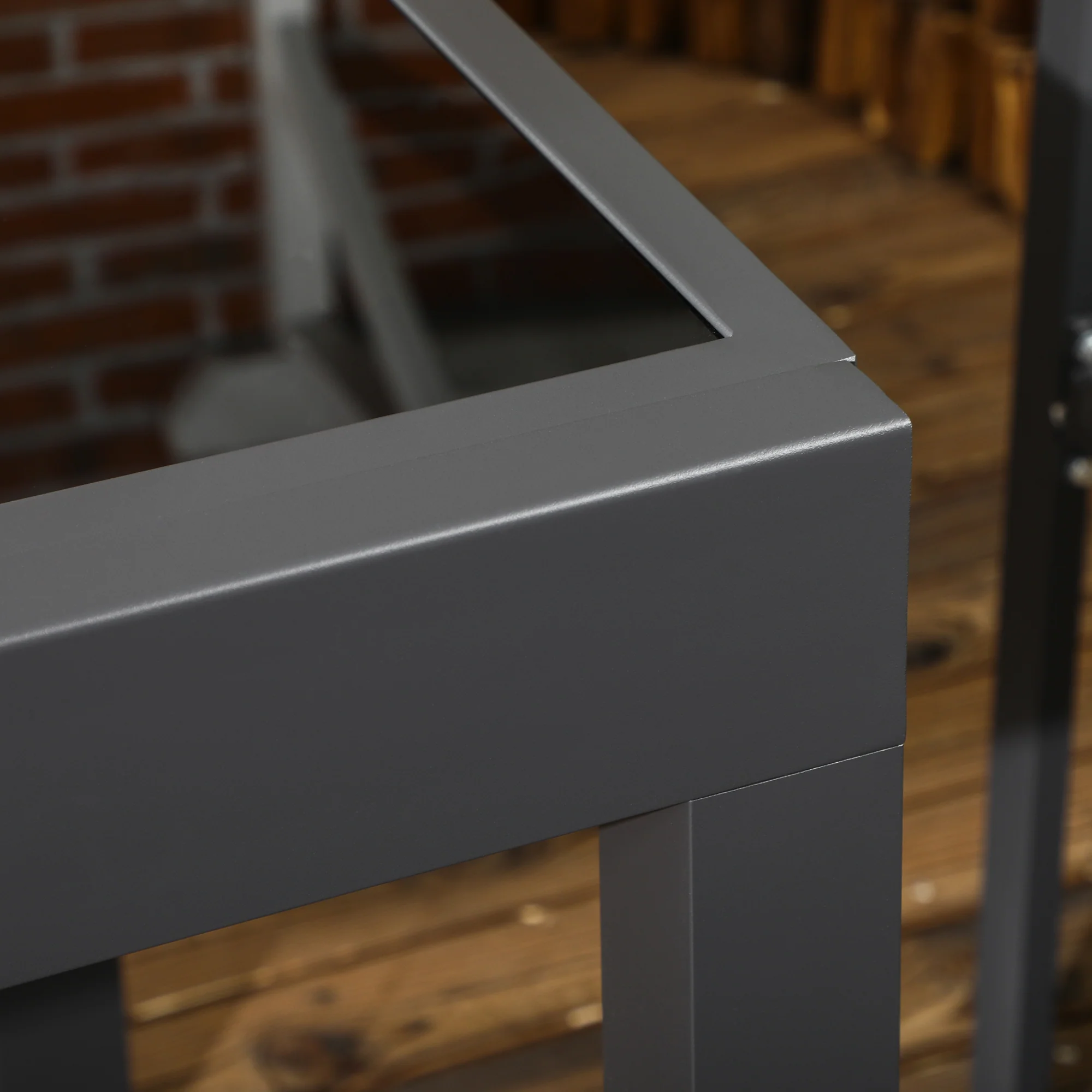 Extending Garden Table w/ Aluminium Frame & Tempered Glass Tabletop, 80/160 x 80 x 75 cm, Black - Image 10