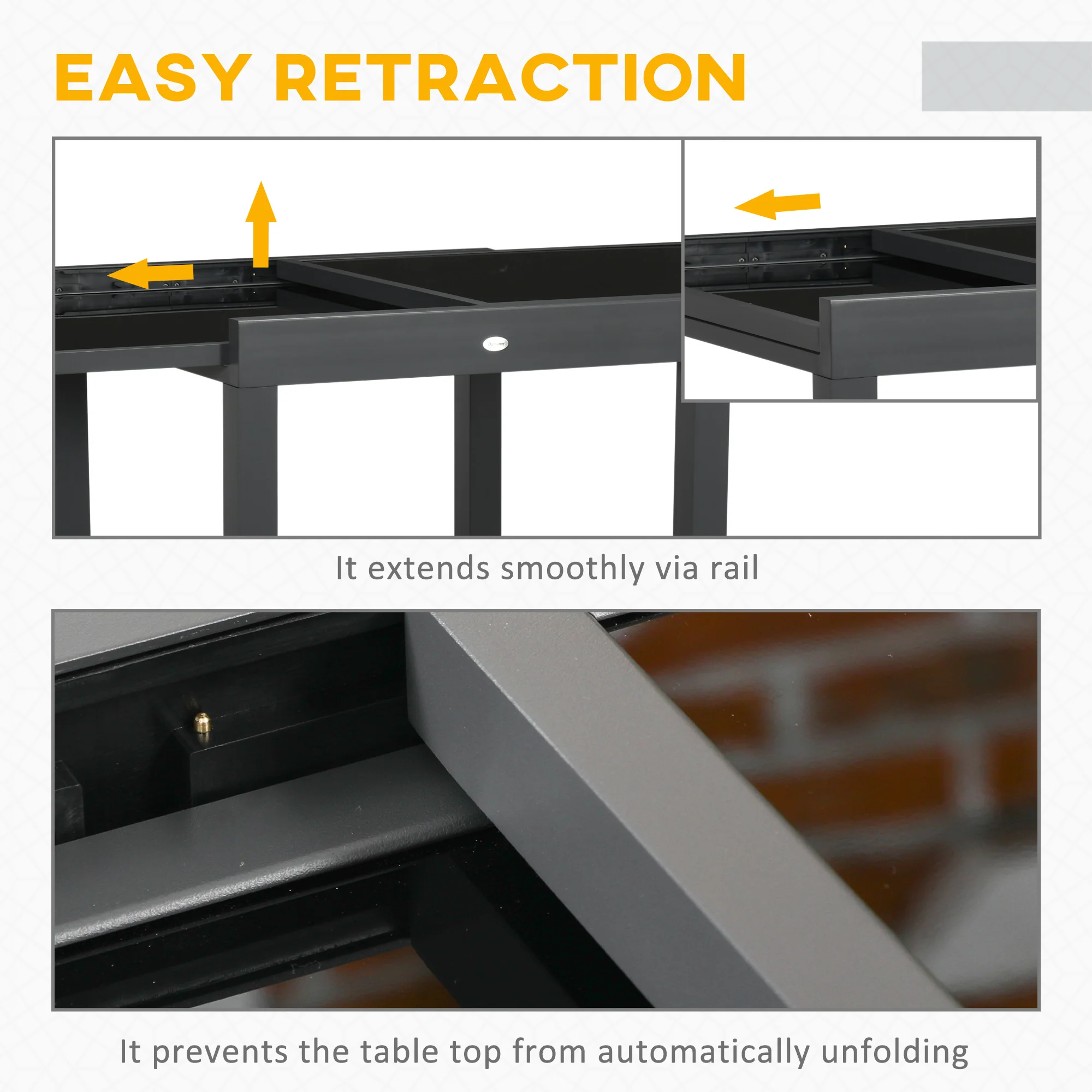 Extending Garden Table w/ Aluminium Frame & Tempered Glass Tabletop, 80/160 x 80 x 75 cm, Black - Image 7