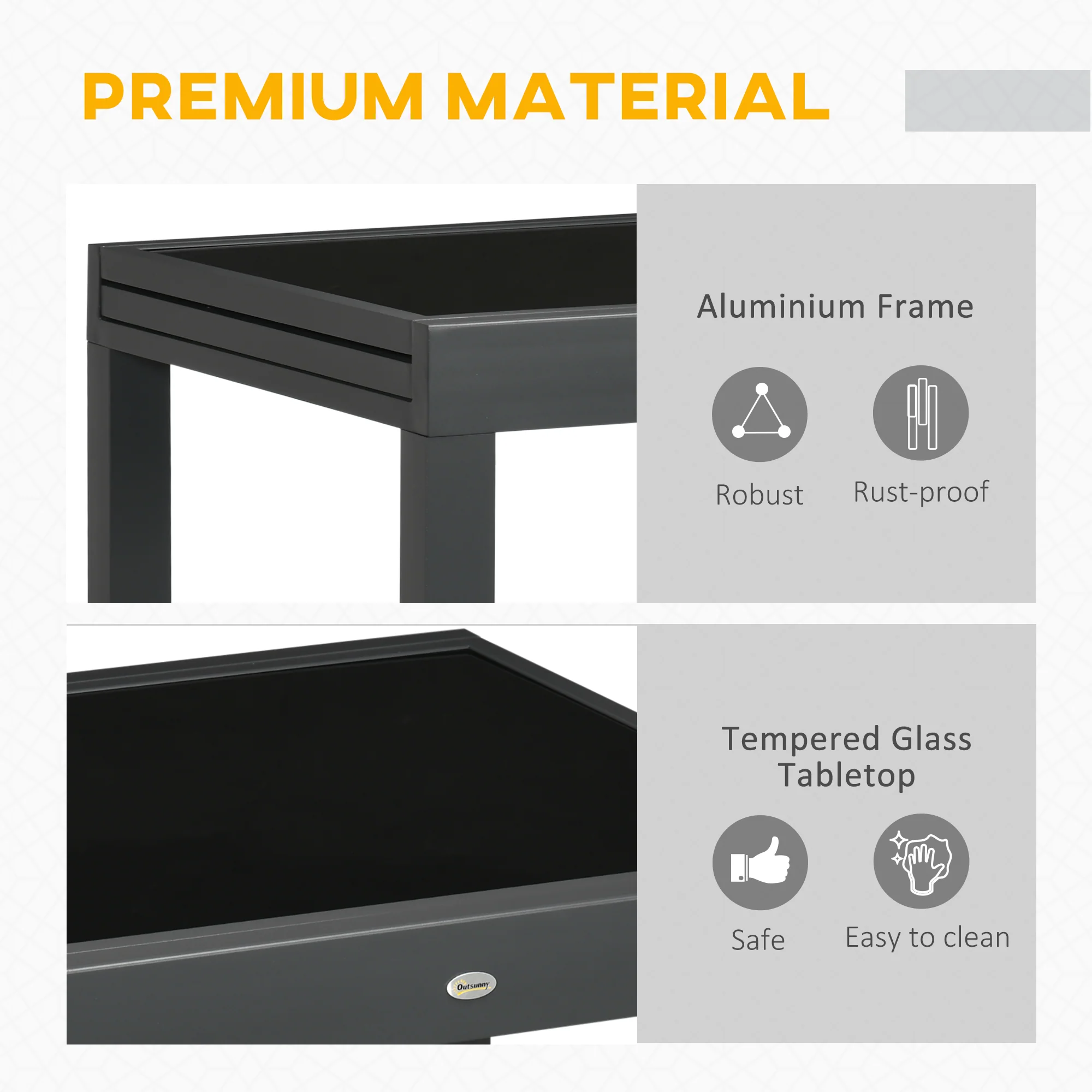 Extending Garden Table w/ Aluminium Frame & Tempered Glass Tabletop, 80/160 x 80 x 75 cm, Black - Image 8