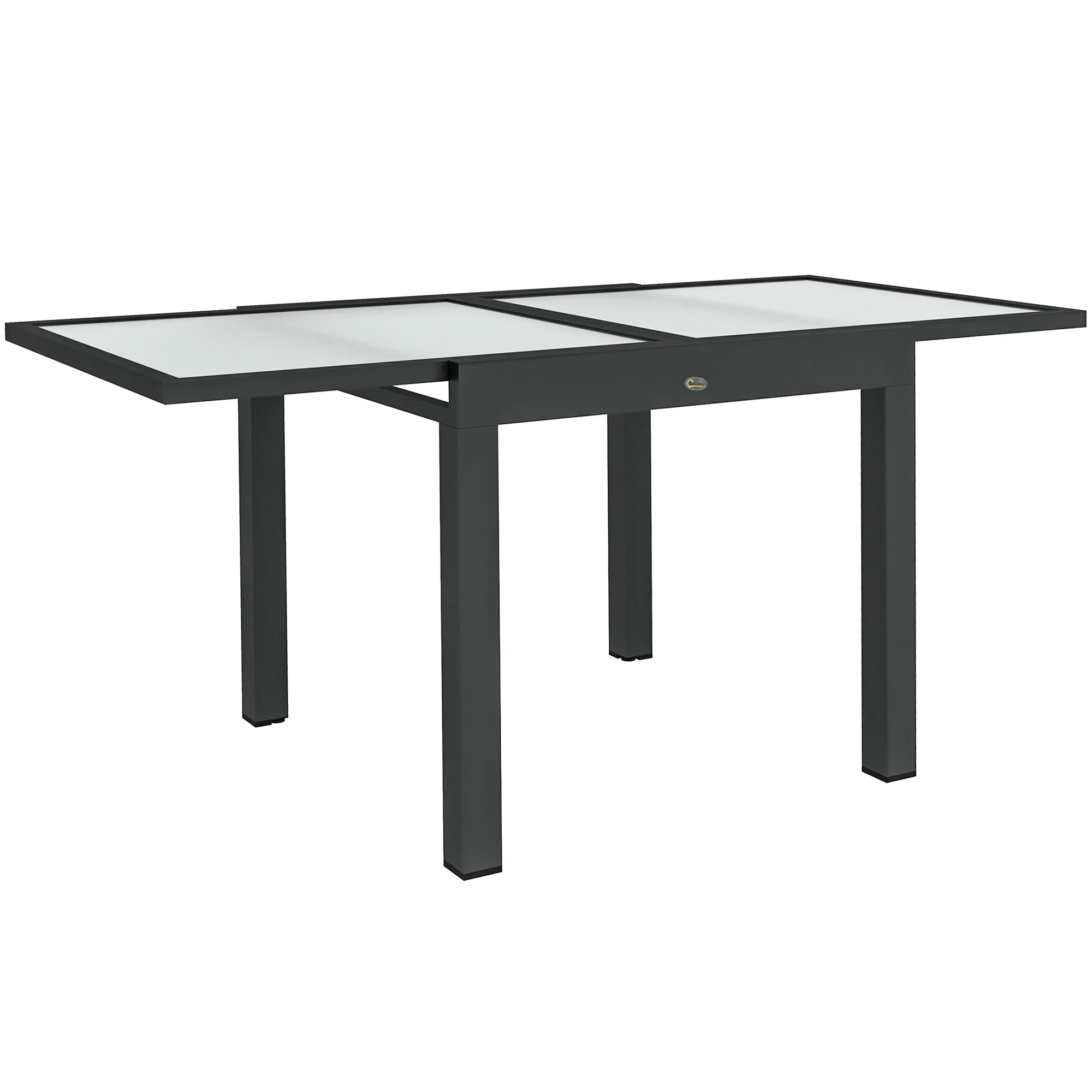 Extending Garden Table w/ Aluminium Frame & Glass Tabletop, 80/160 x 80 x 75 cm, Black and Clear