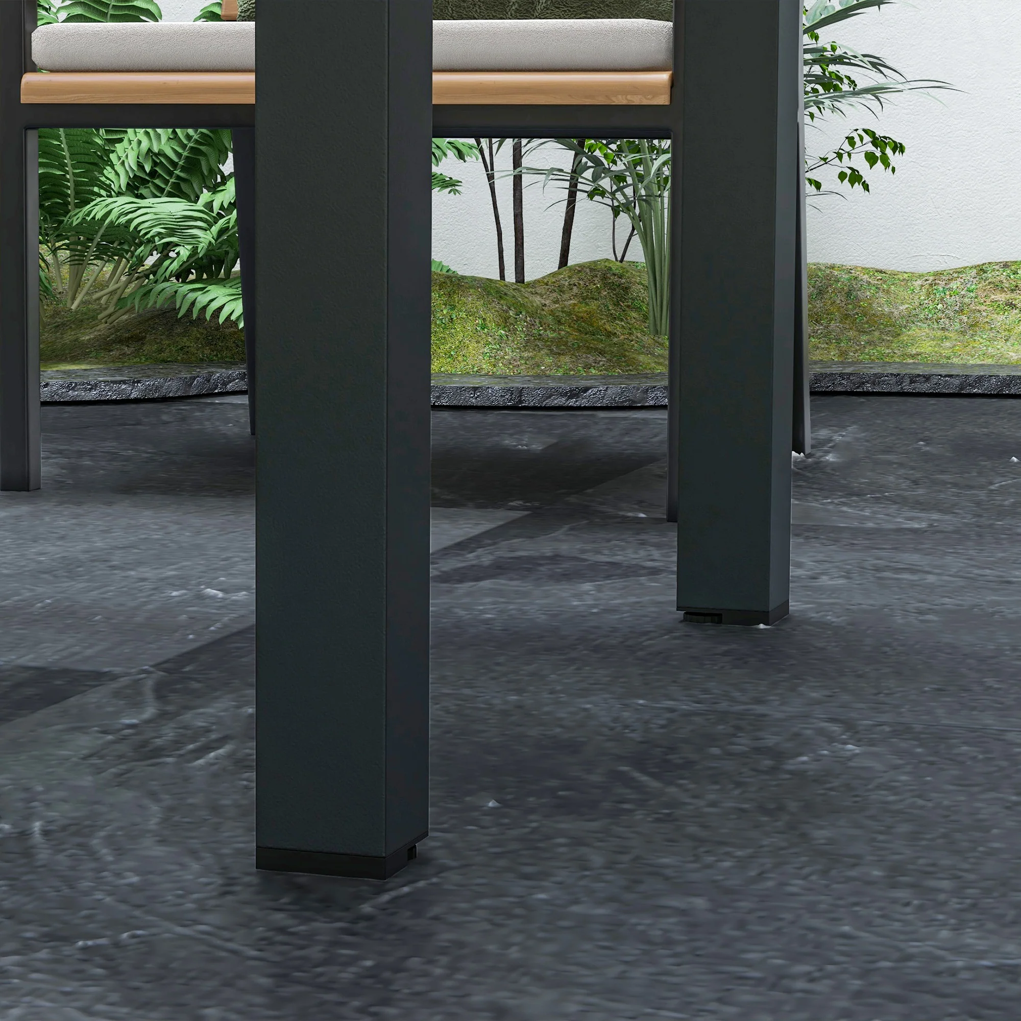 Extending Garden Table w/ Aluminium Frame & Glass Tabletop, 80/160 x 80 x 75 cm, Black and Clear - Image 11