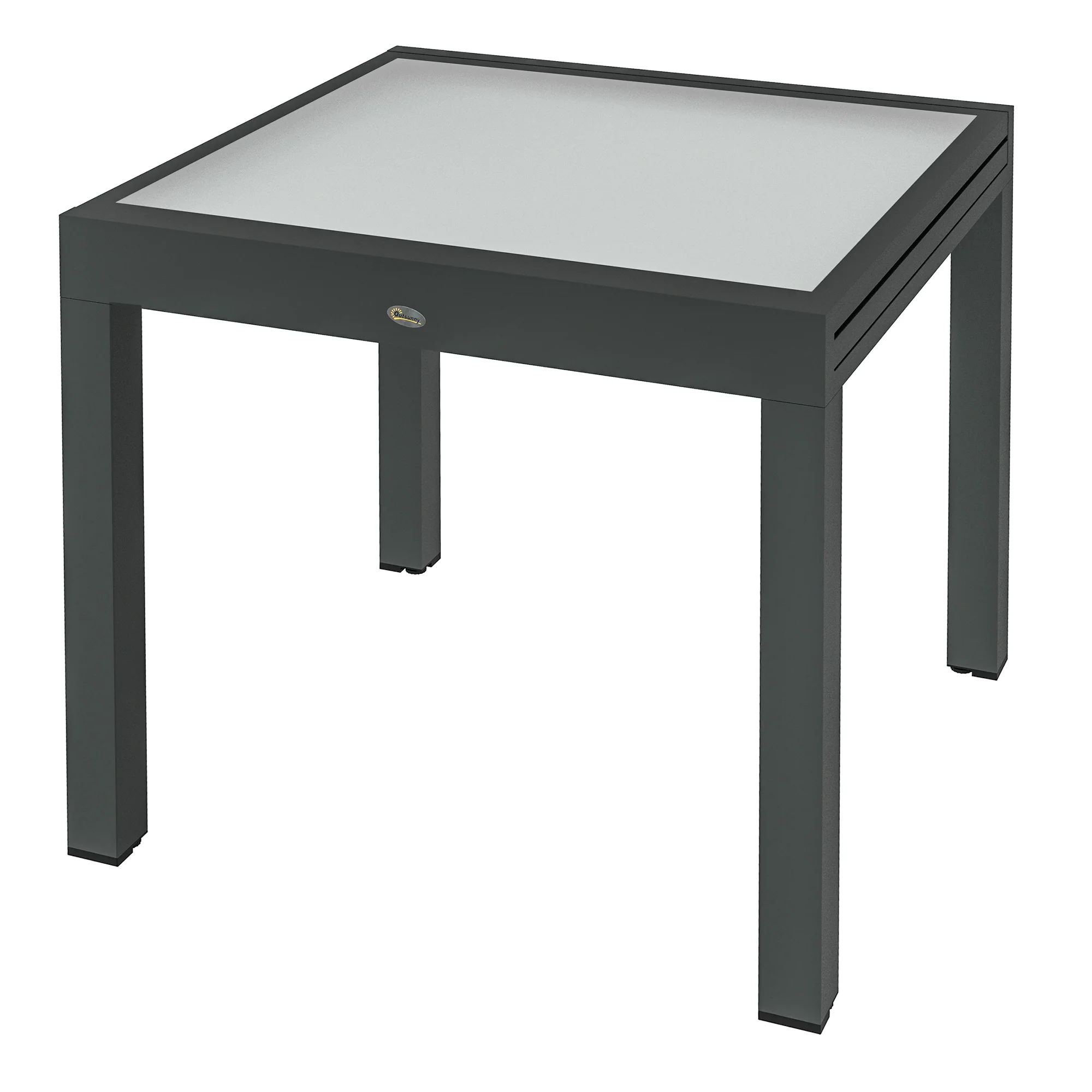 Extending Garden Table w/ Aluminium Frame & Glass Tabletop, 80/160 x 80 x 75 cm, Black and Clear - Image 2