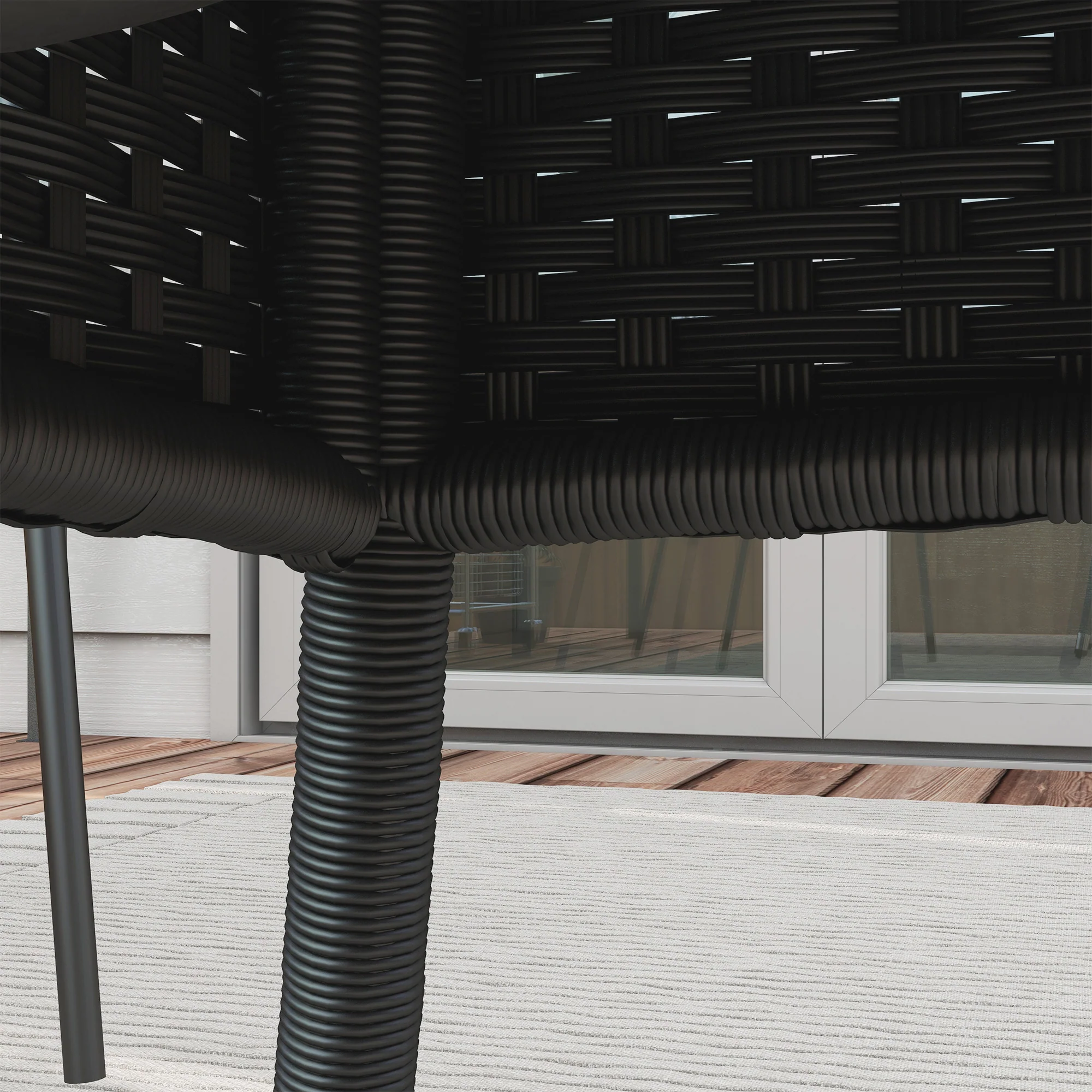 |μ 31.5" Outdoor PE Rattan Wicker Dining Table with Glass Top & 2-Tier Storage Shelf, Black - Image 11