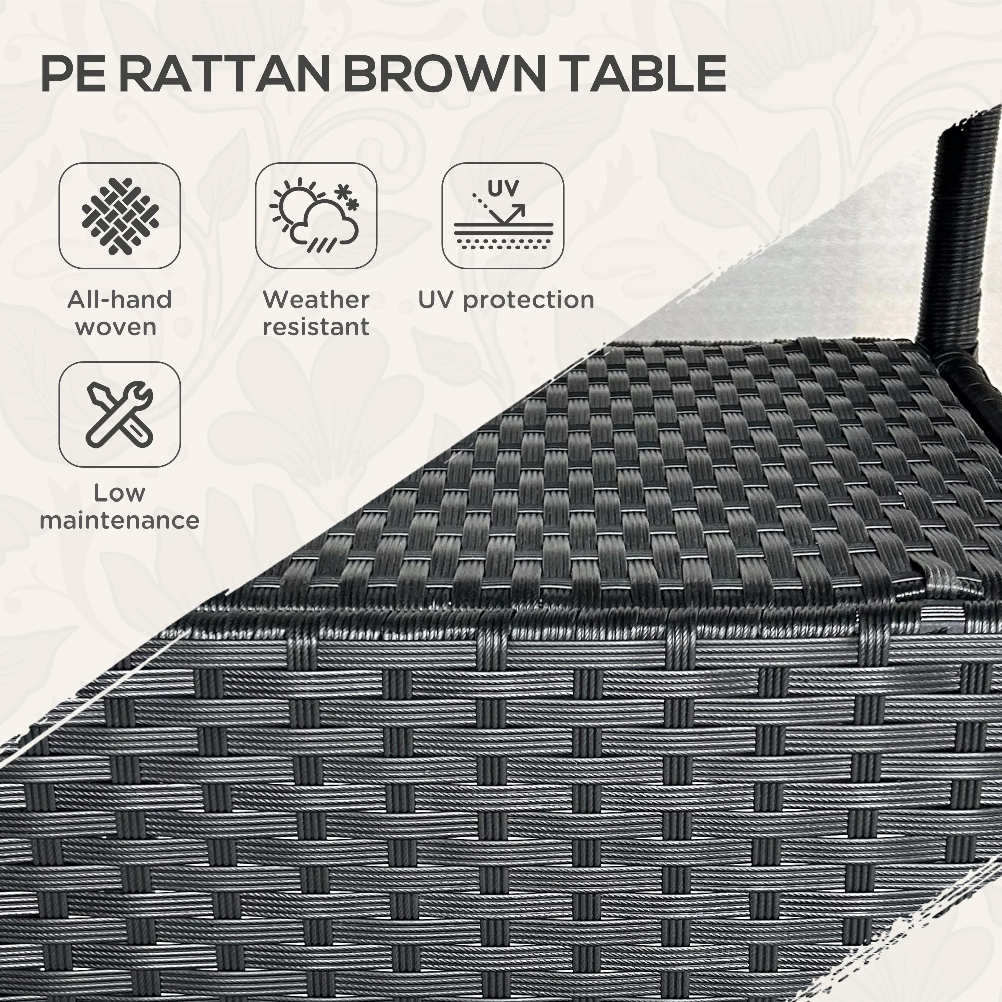 |μ 31.5" Outdoor PE Rattan Wicker Dining Table with Glass Top & 2-Tier Storage Shelf, Black - Image 6