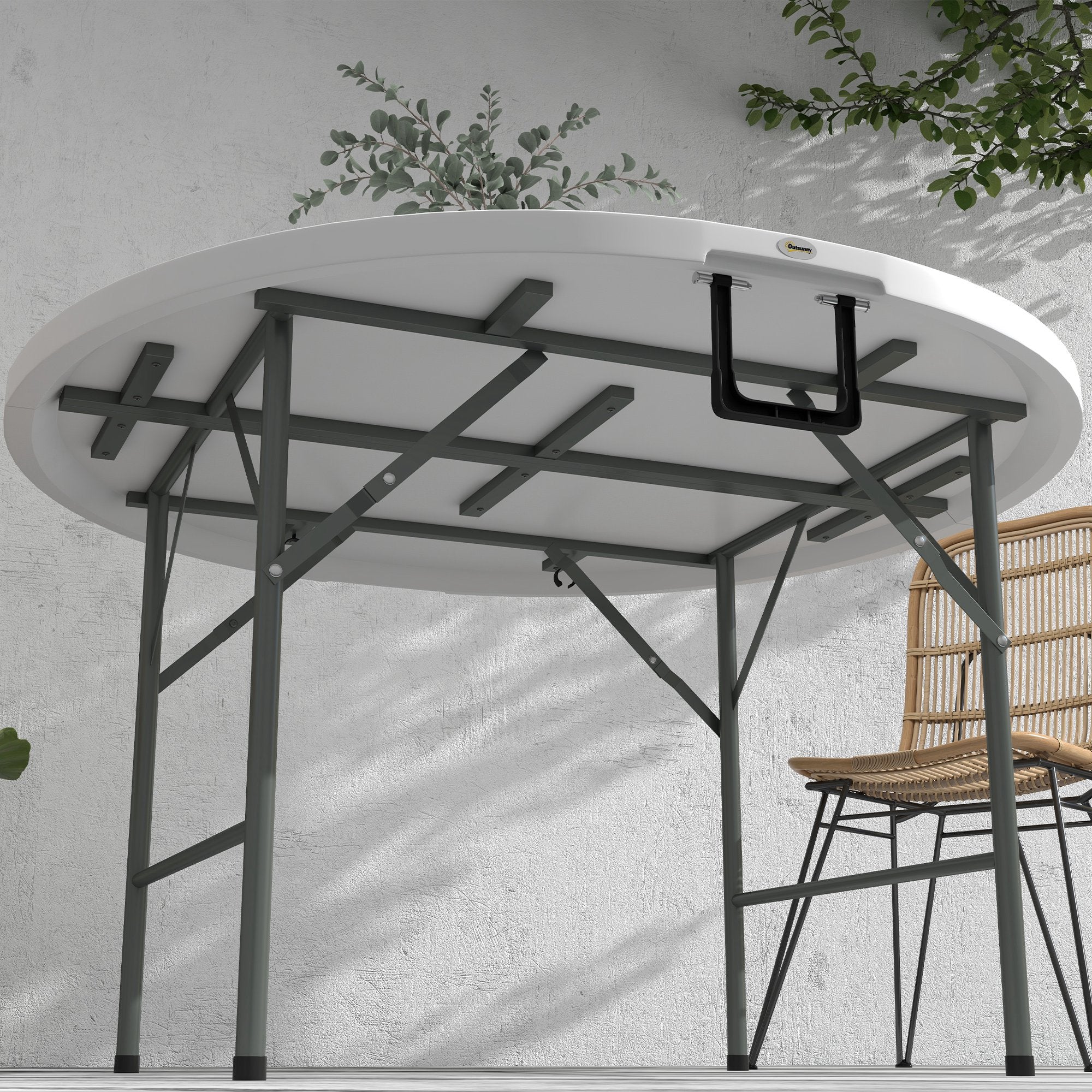 ¦µ48" Folding Patio Table, Outdoor HDPE Picnic Round Table for 6 with Metal Frame, White - Image 10