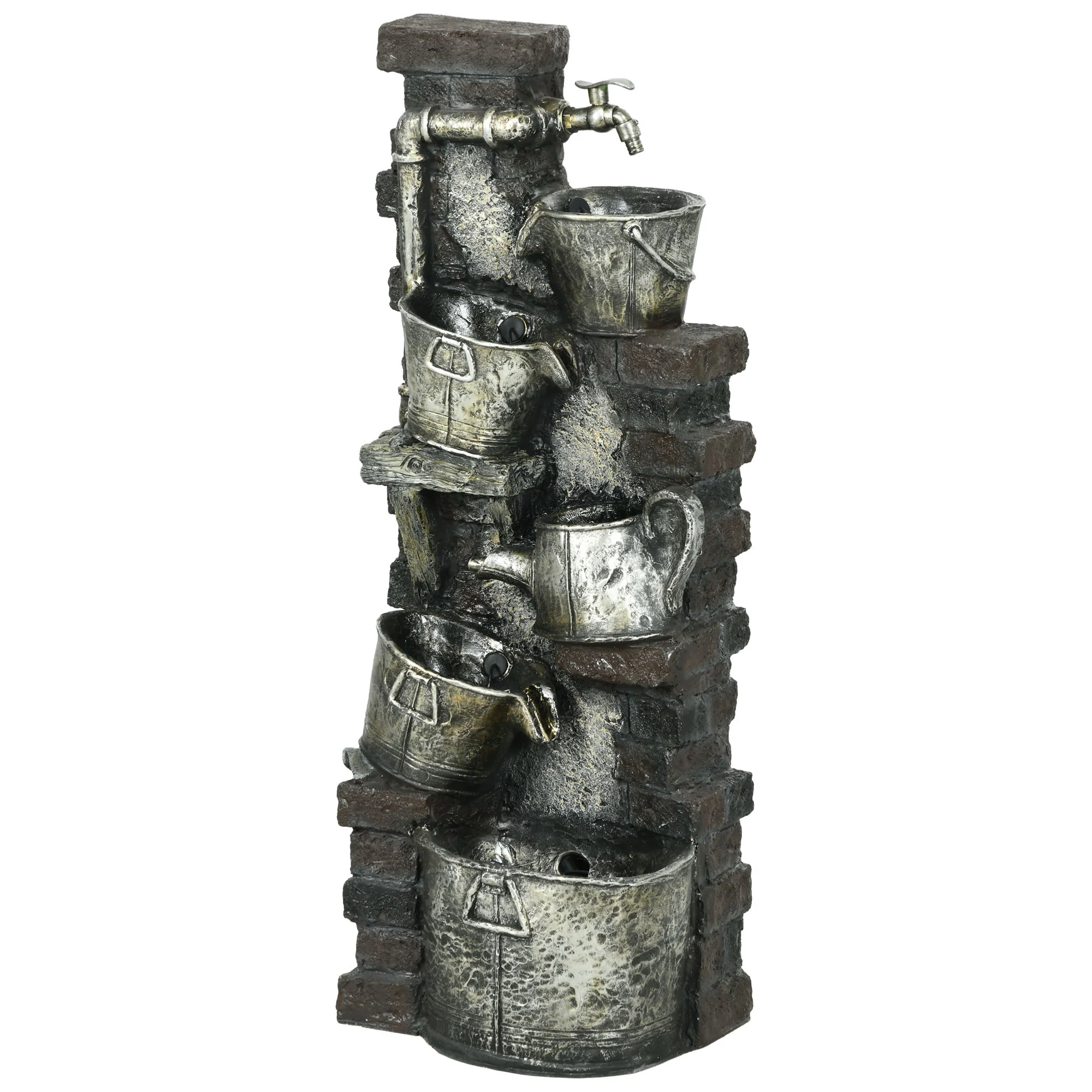 39.4" Faucet & Barrel Water Fountain, 5-Tier Cascading Waterfall Fountain with LED Lights - Image 12