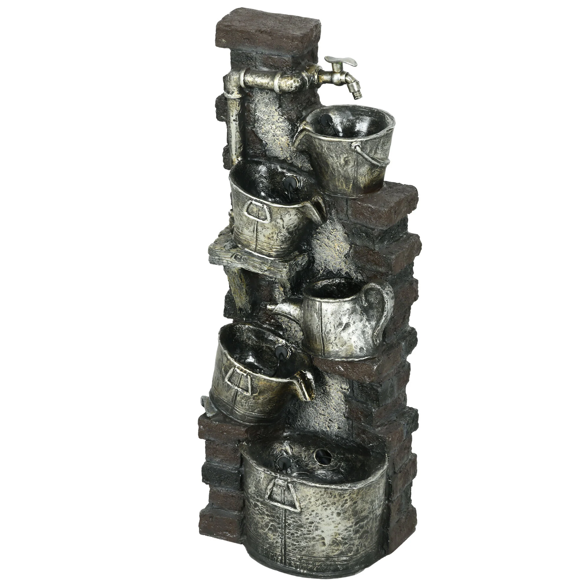 39.4" Faucet & Barrel Water Fountain, 5-Tier Cascading Waterfall Fountain with LED Lights - Image 2
