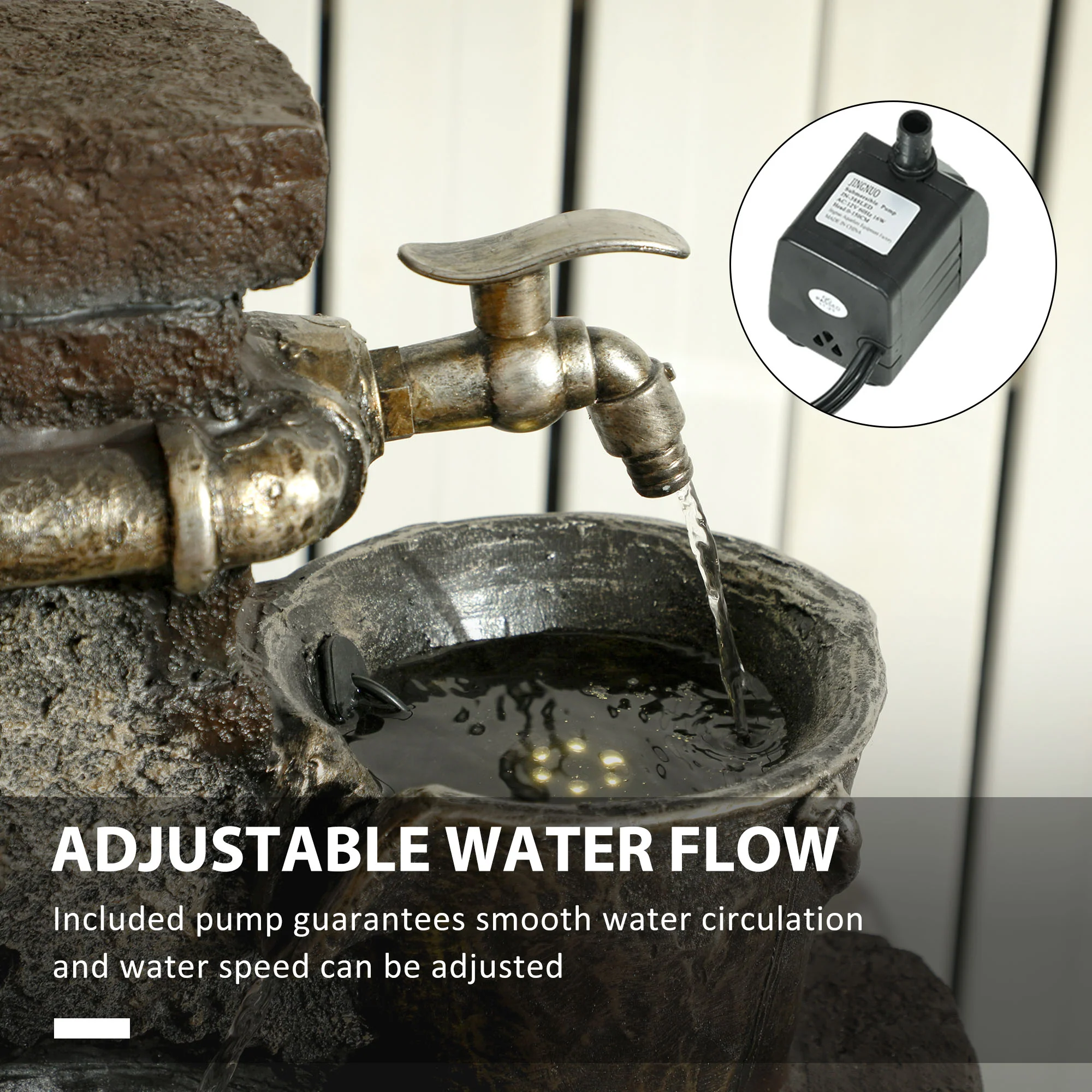 39.4" Faucet & Barrel Water Fountain, 5-Tier Cascading Waterfall Fountain with LED Lights - Image 7