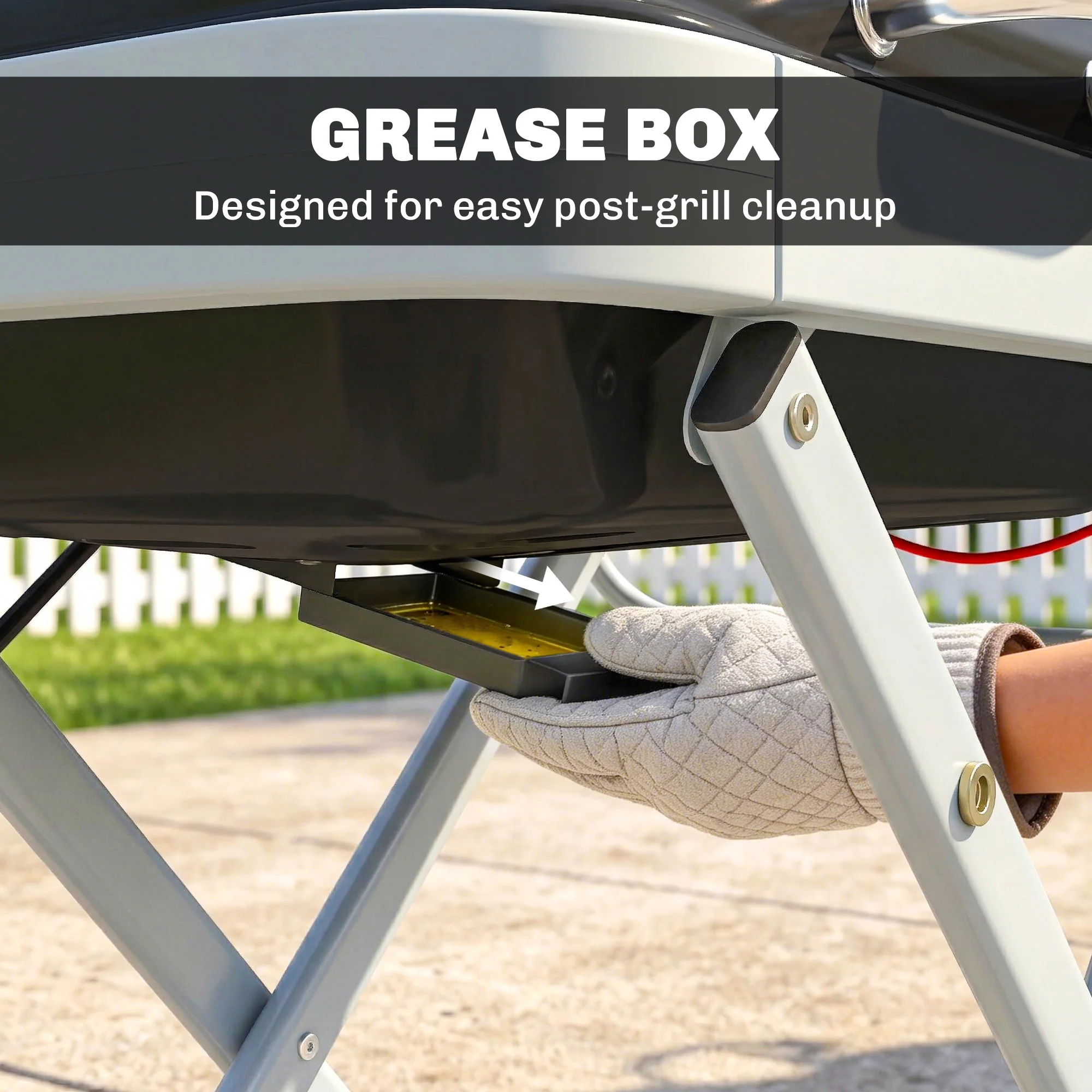 Foldable Gas BBQ Grill with Side Table & Trolley, Grease Box, 2.5 kW, Black - Image 10