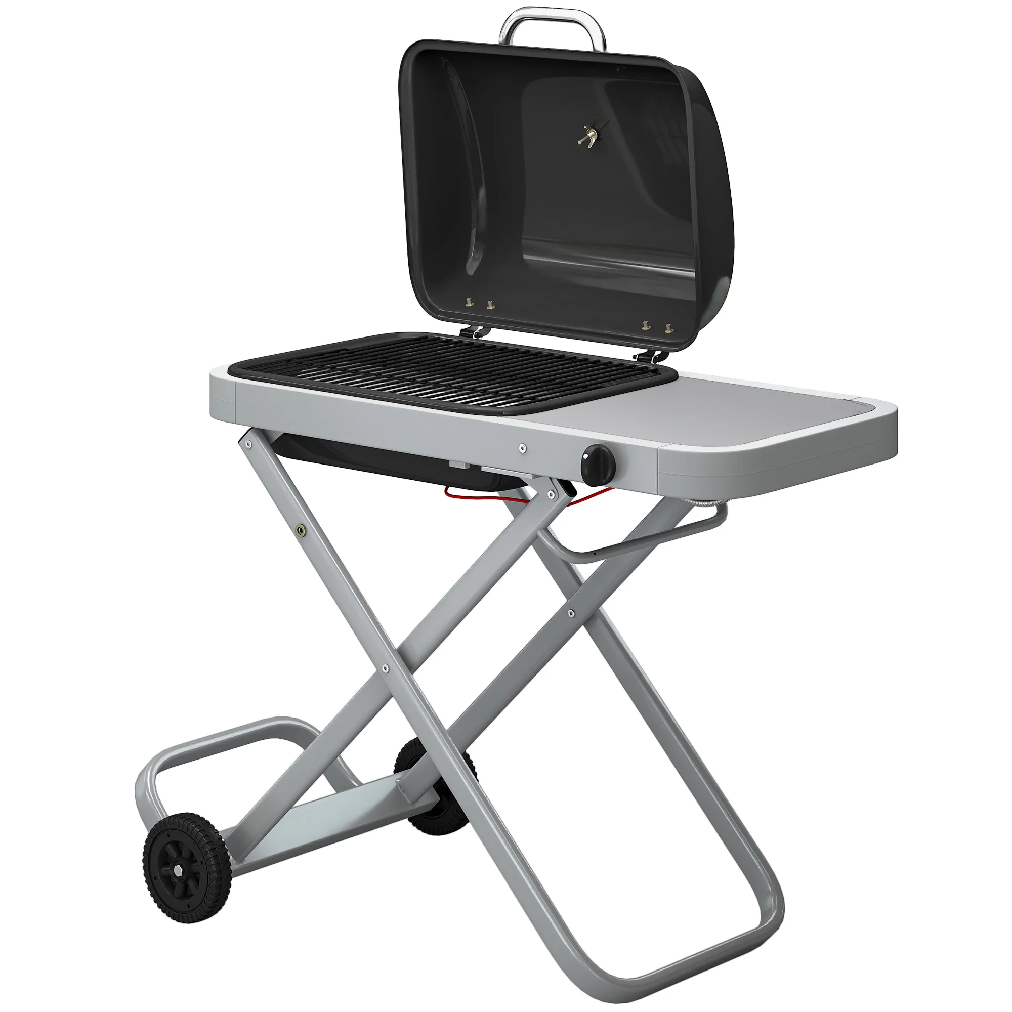 Foldable Gas BBQ Grill with Side Table & Trolley, Grease Box, 2.5 kW, Black - Image 2