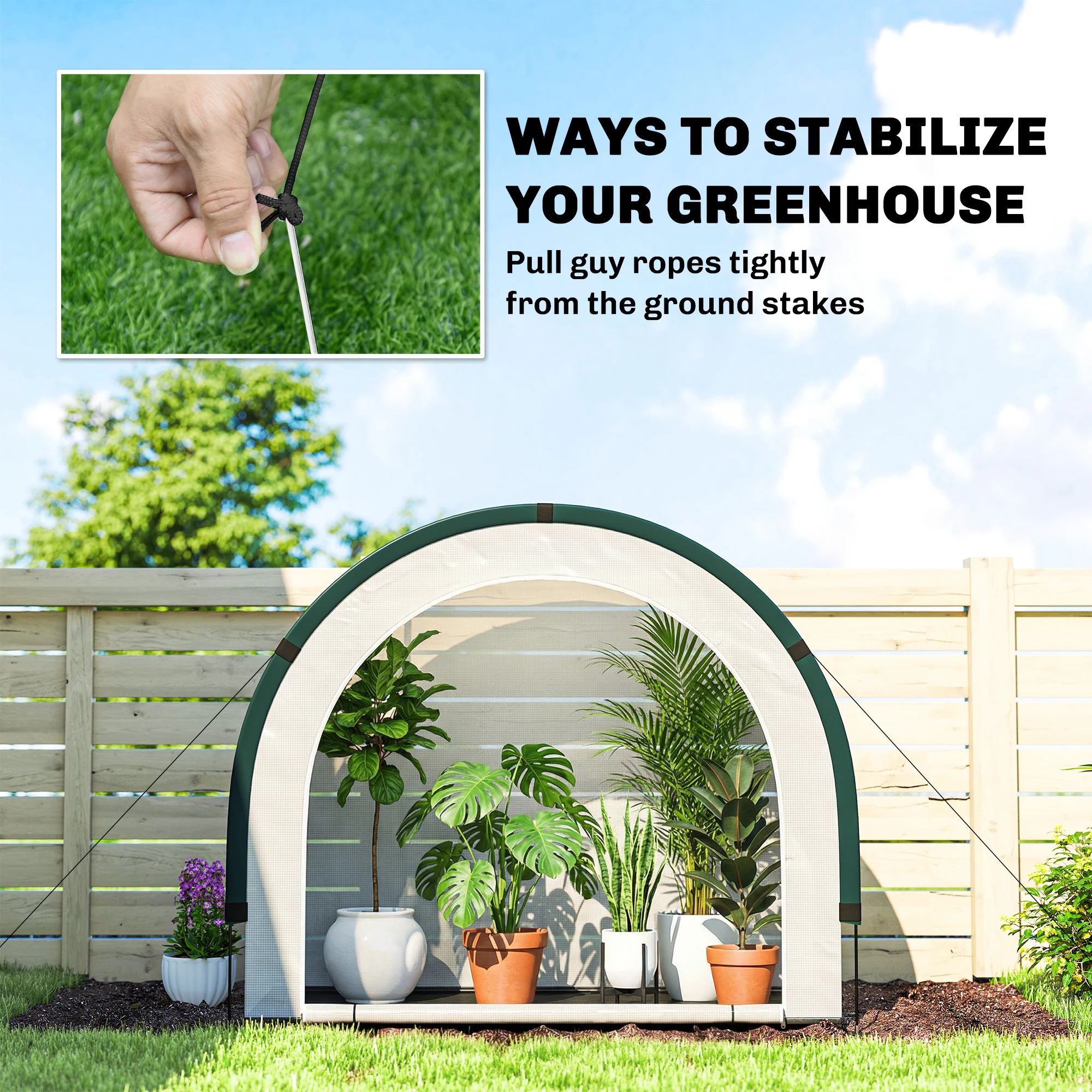 Foldable Small Greenhouse with Zipper Door, 200 x 80 x 164 cm, Green - Image 11