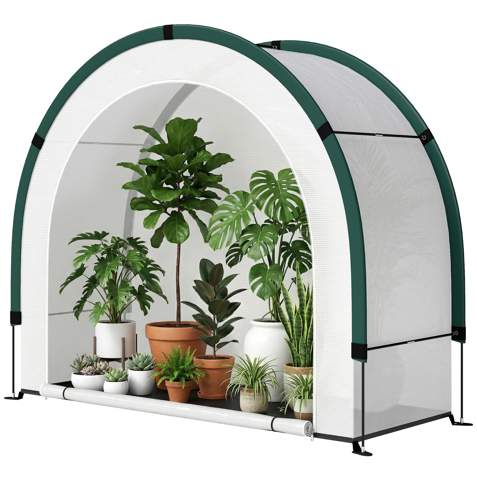 Foldable Small Greenhouse with Zipper Door, 200 x 80 x 164 cm, Green - Image 2