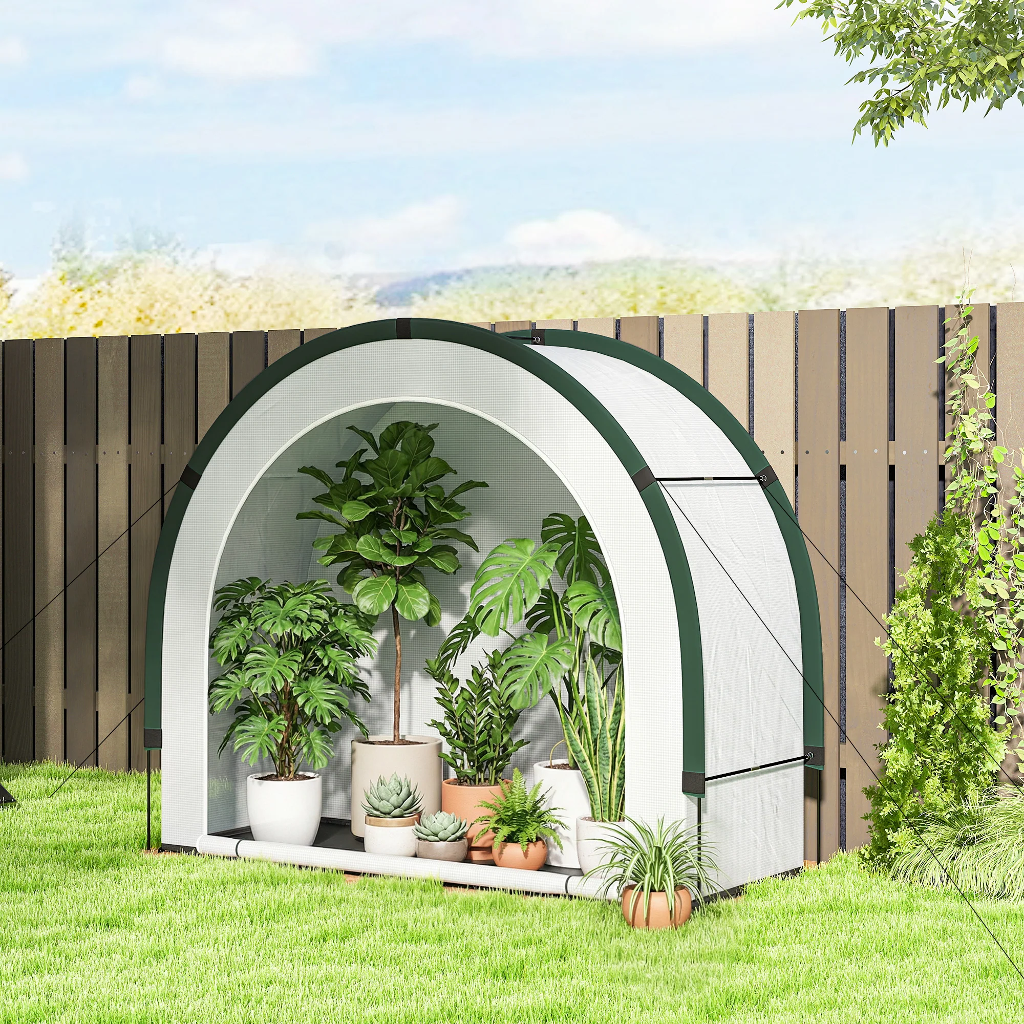 Foldable Small Greenhouse with Zipper Door, 200 x 80 x 164 cm, Green - Image 3