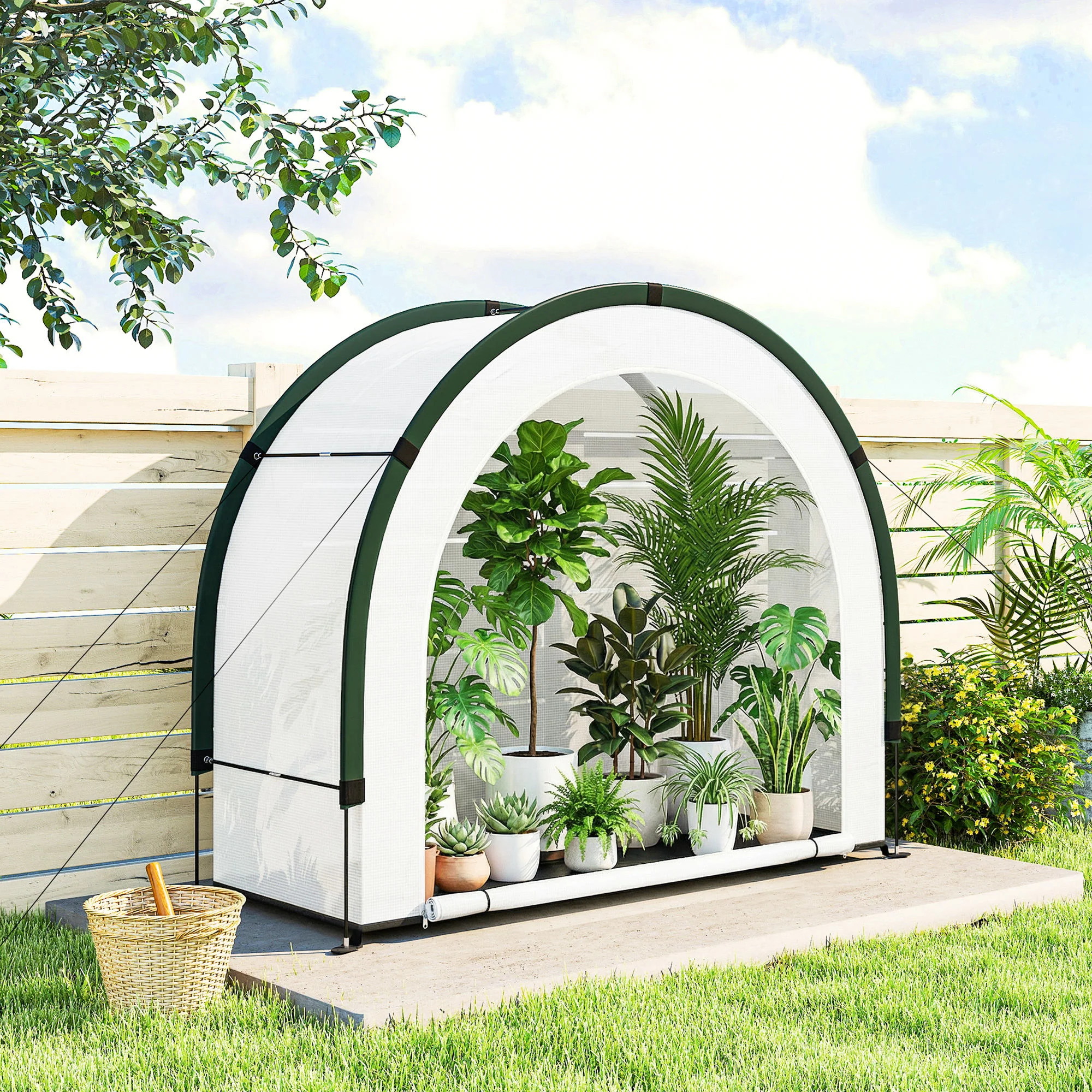 Foldable Small Greenhouse with Zipper Door, 200 x 80 x 164 cm, Green - Image 4