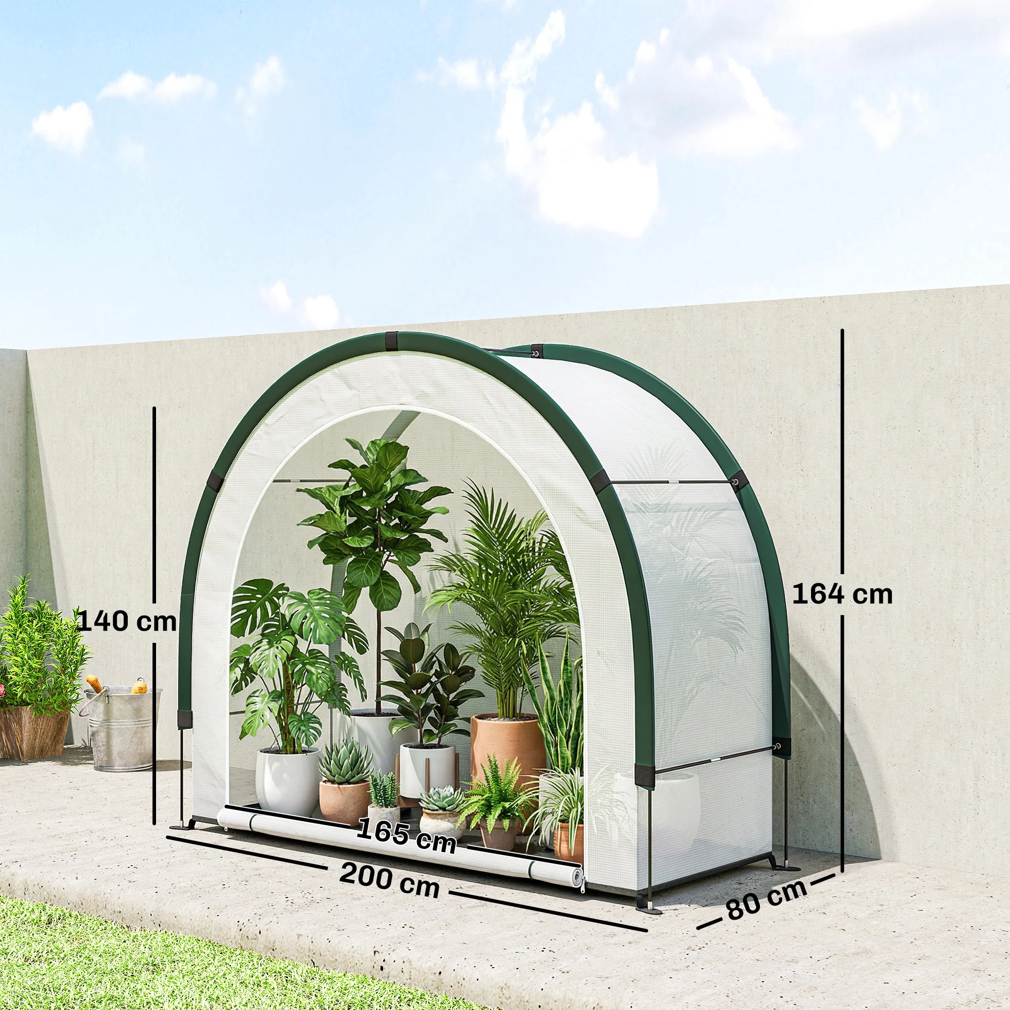 Foldable Small Greenhouse with Zipper Door, 200 x 80 x 164 cm, Green - Image 5