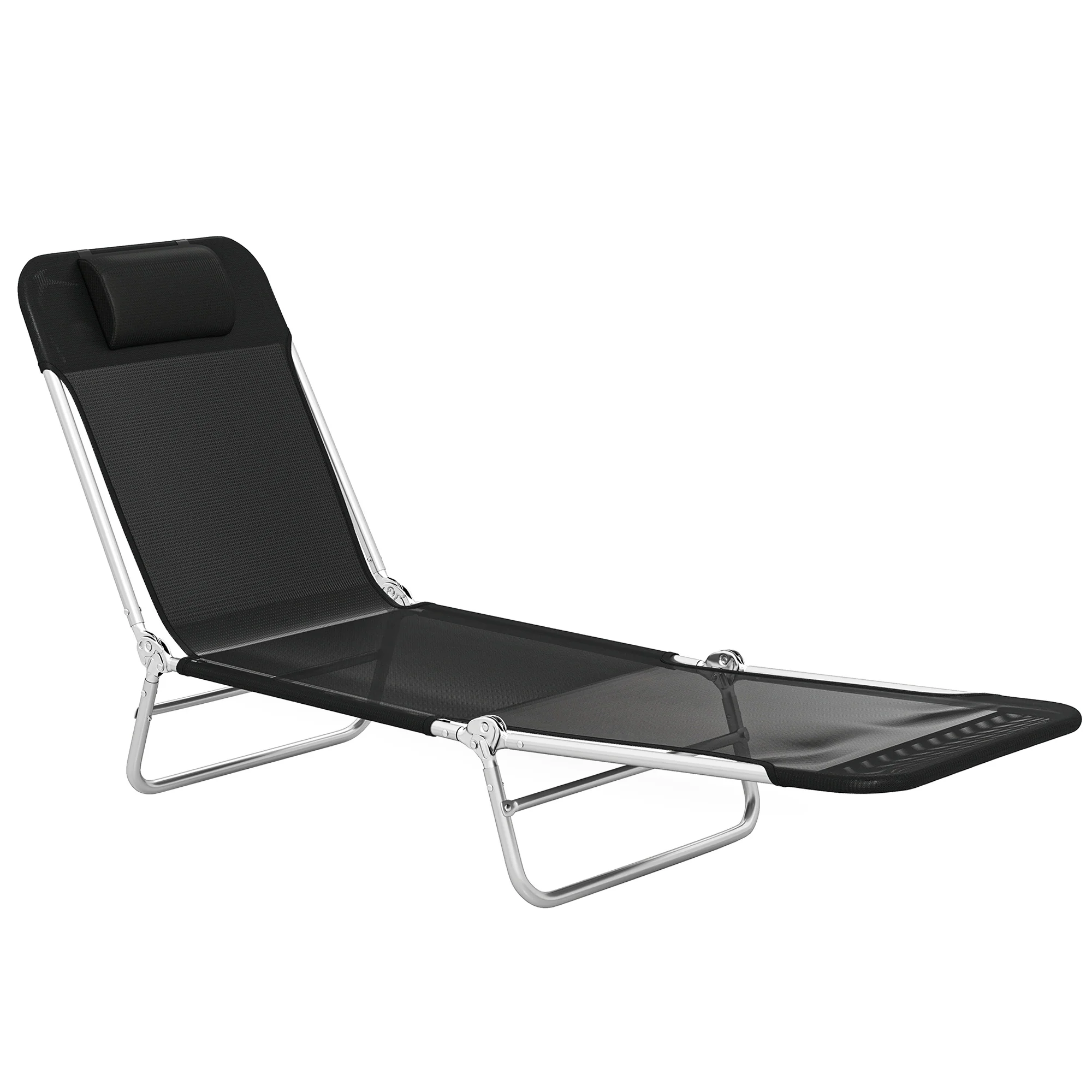 Folding Chaise Lounge Chair with Reclining Back, Breathable Mesh Seat, Headrest for Beach, Yard, Patio, Black - Image 12