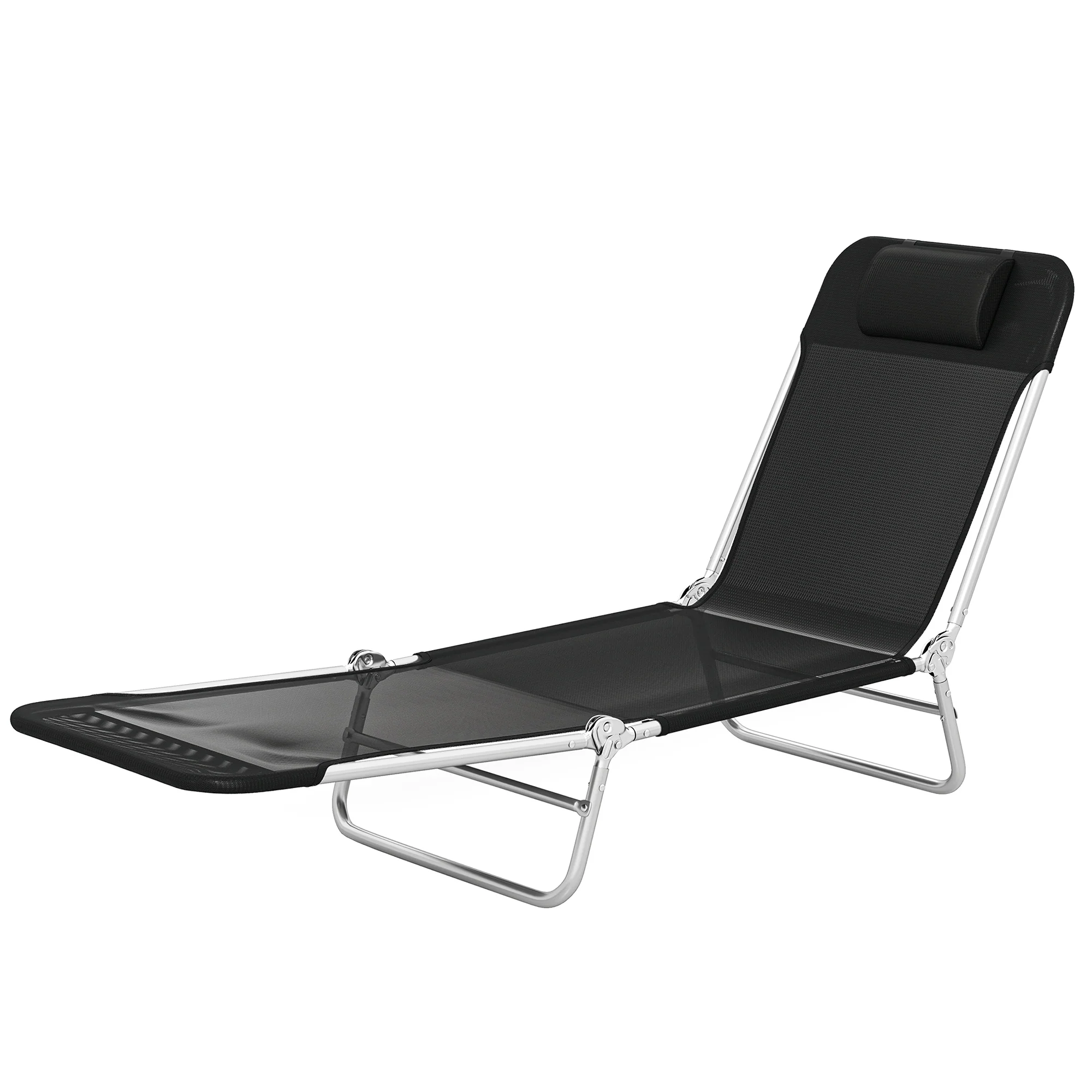 Folding Chaise Lounge Chair with Reclining Back, Breathable Mesh Seat, Headrest for Beach, Yard, Patio, Black - Image 2