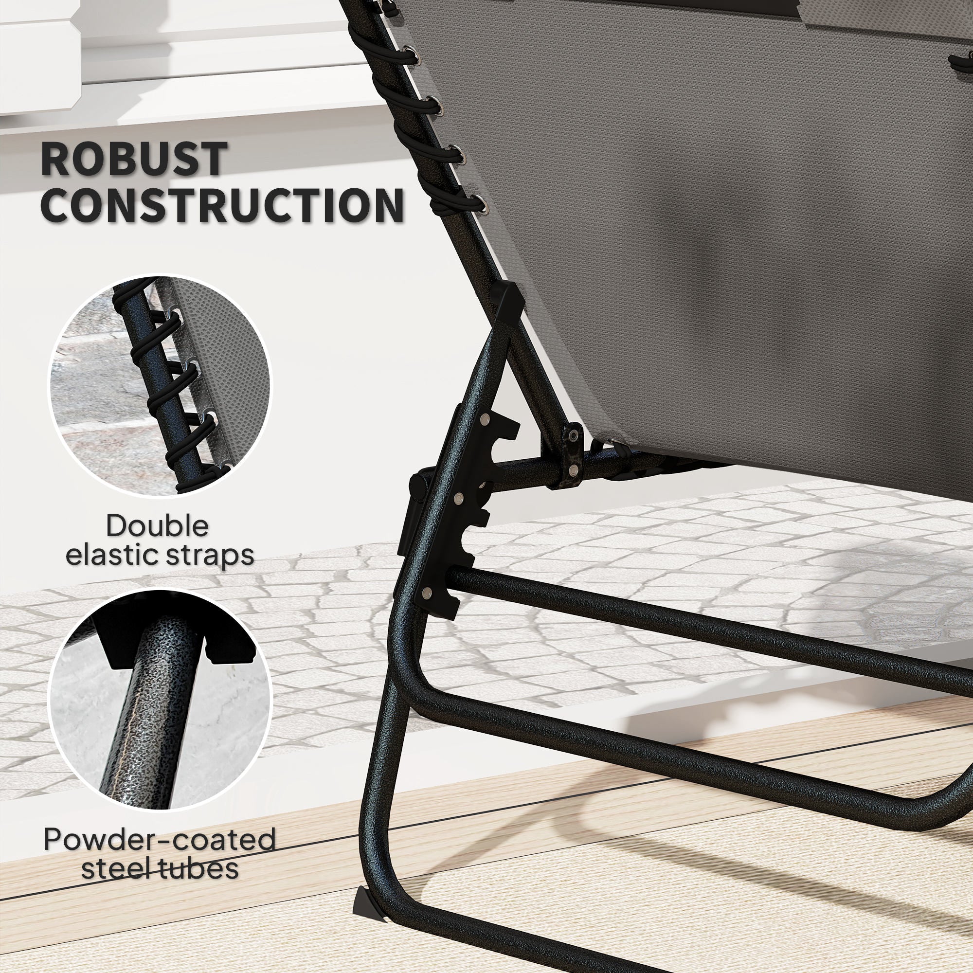 Set of 2 Outdoor Folding Chaise Lounge Chair with Headrest & Side Pocket, Light Grey - Image 9