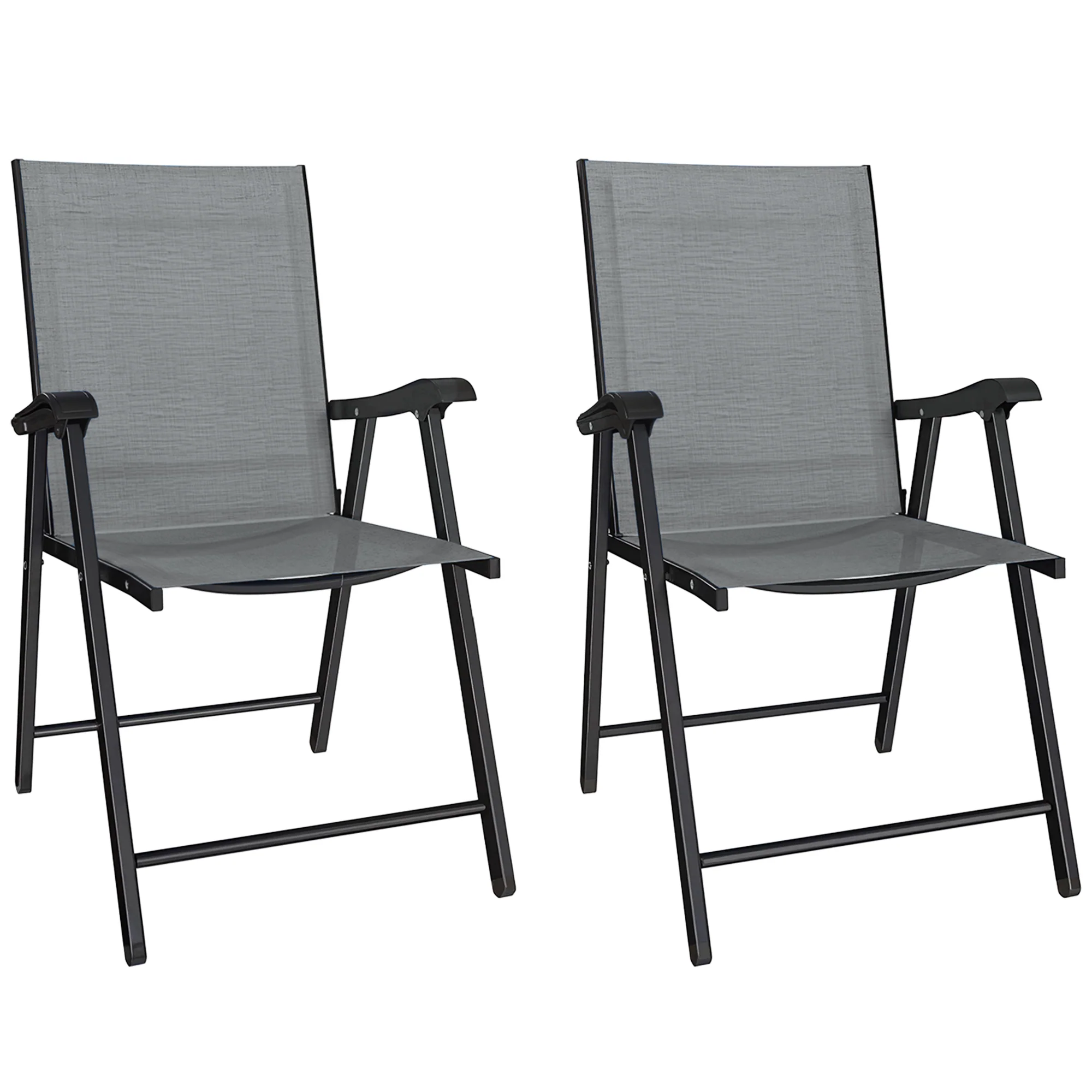 Set of 2 Folding Garden Chairs with High Back and Armrests, Light Grey - Image 12