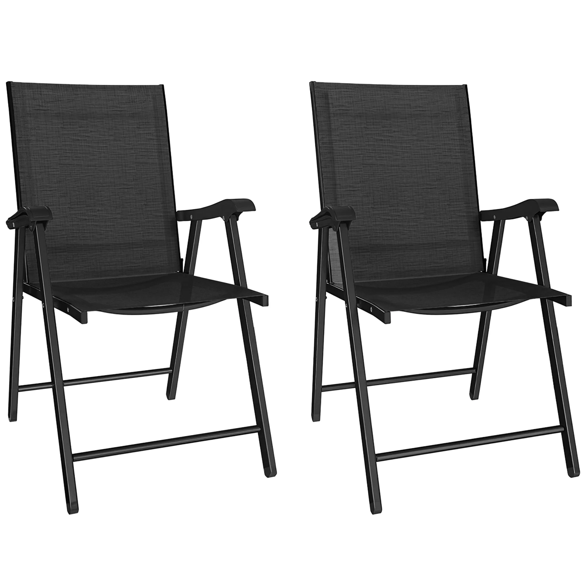 Set of 2 Folding Garden Chairs with High Back and Armrests, Black - Image 12