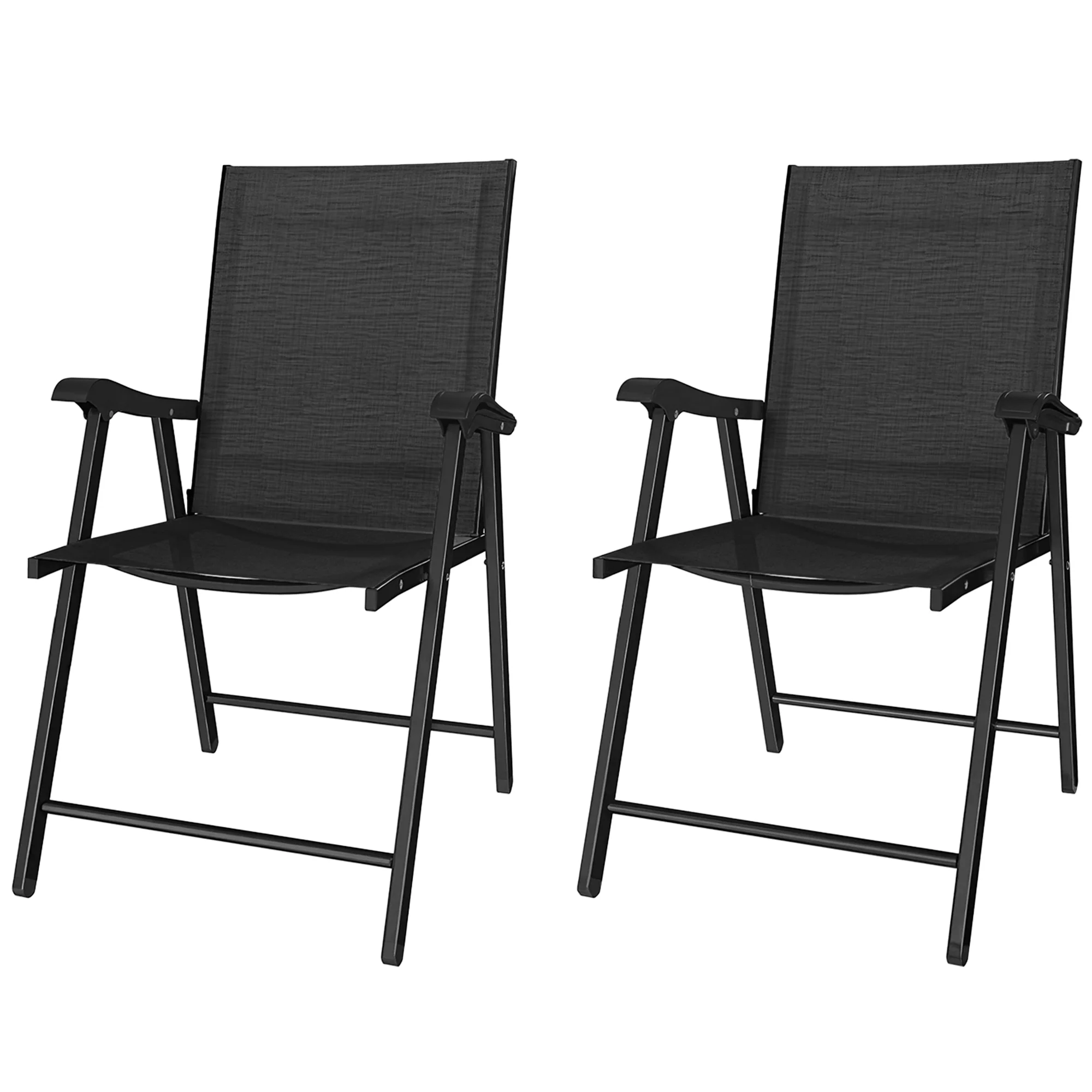 Set of 2 Folding Garden Chairs with High Back and Armrests, Black - Image 2