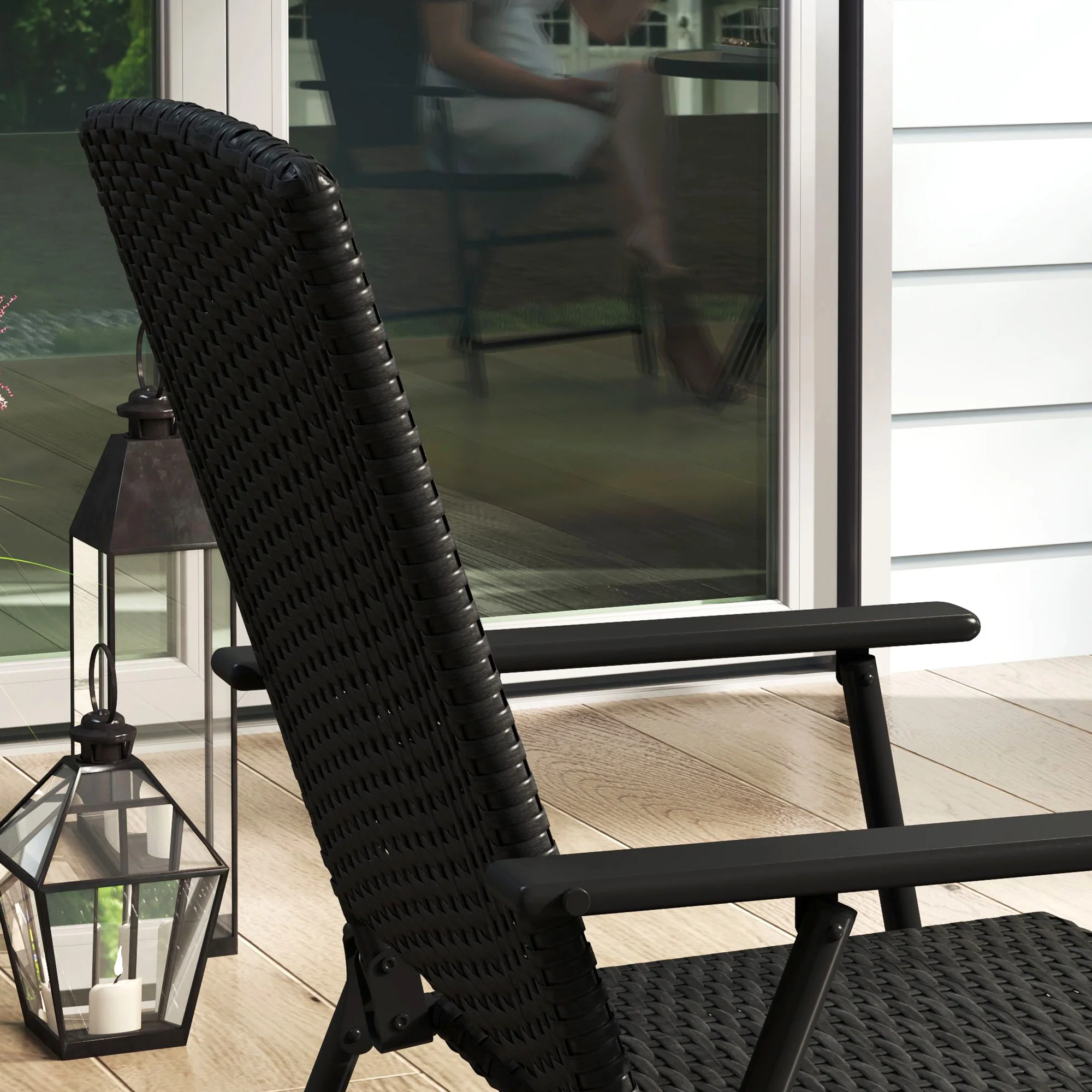 Set of 2 Folding Rattan Dining Chairs with Armrests, High Back and Steel Frame, Black - Image 11